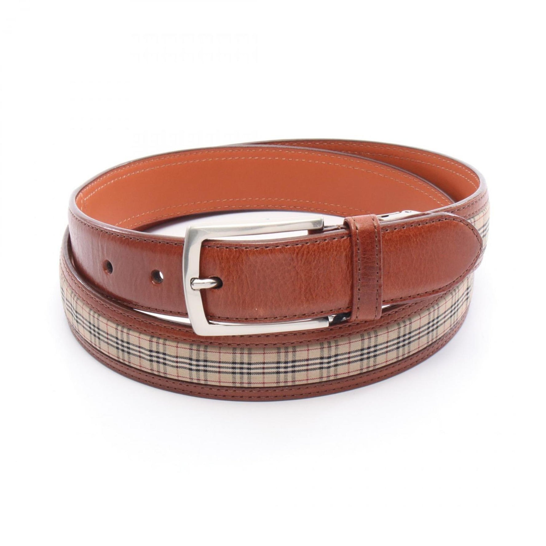 Burberry London belt, leather fabric, brown, beige, multicolor.