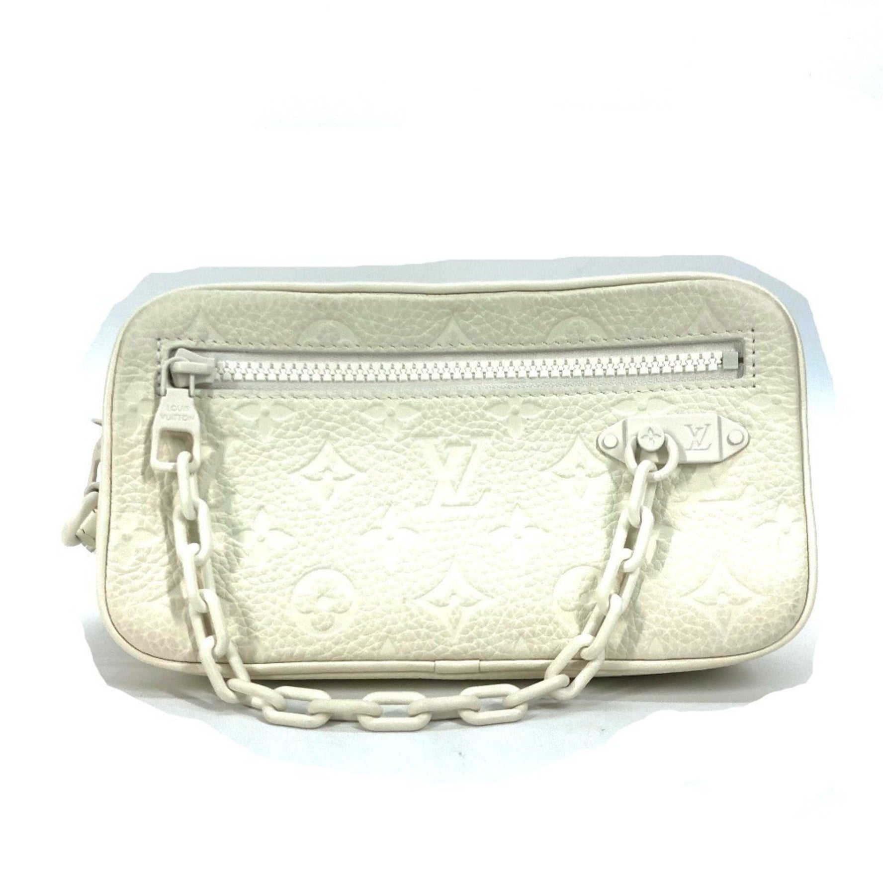 LOUIS VUITTON M53551 Monogram Empreinte Pochette Volga Second Bag with Strap and Chain Clutch, Leather, Women's, White