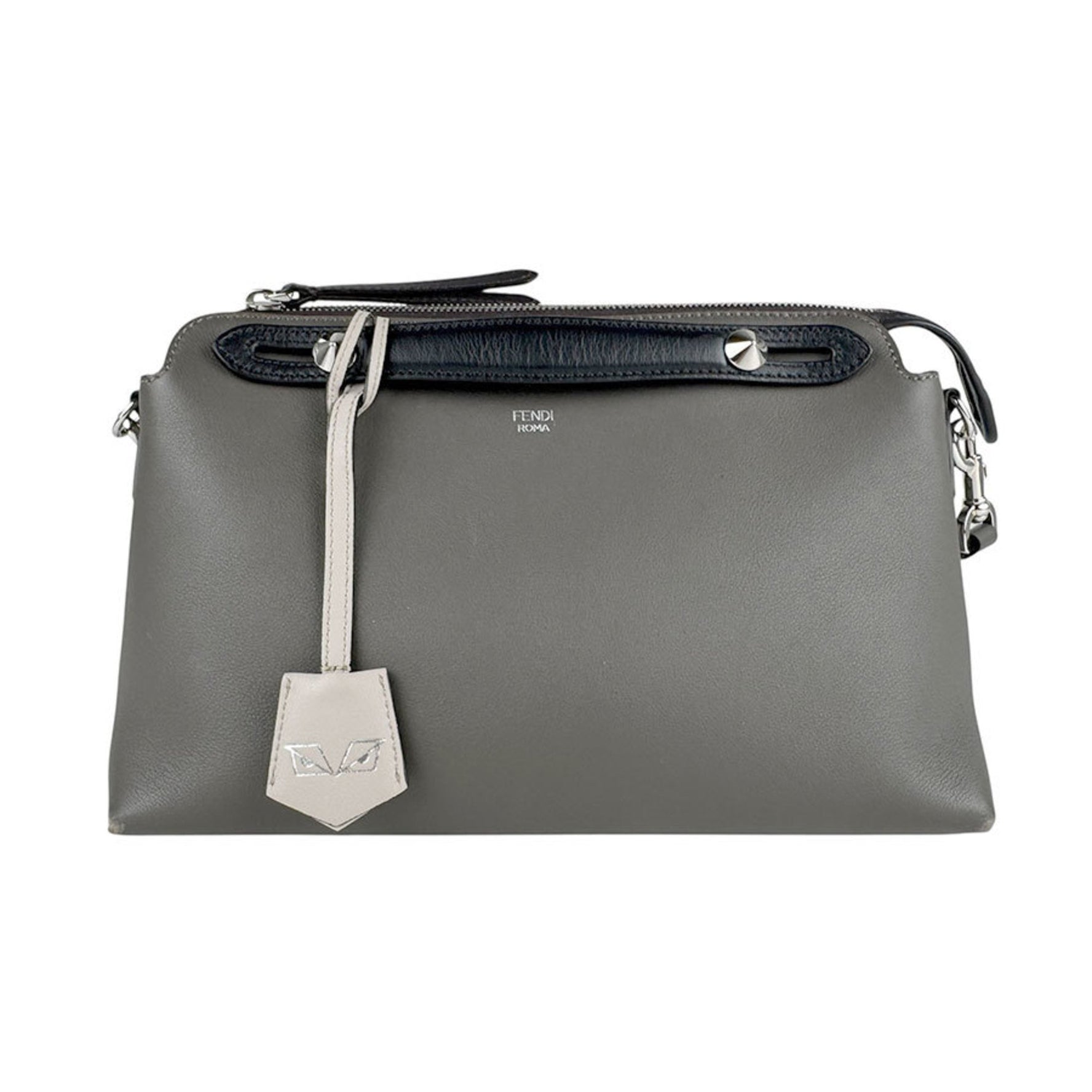 Fendi By the Way Medium Shoulder Bag in Charcoal Gray and Black Leather