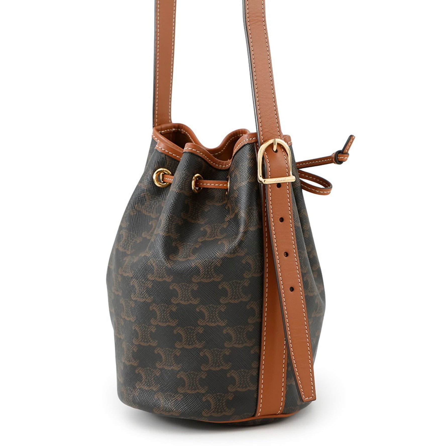 Celine Triomphe Small Drawstring Shoulder Bag CELINE Brown