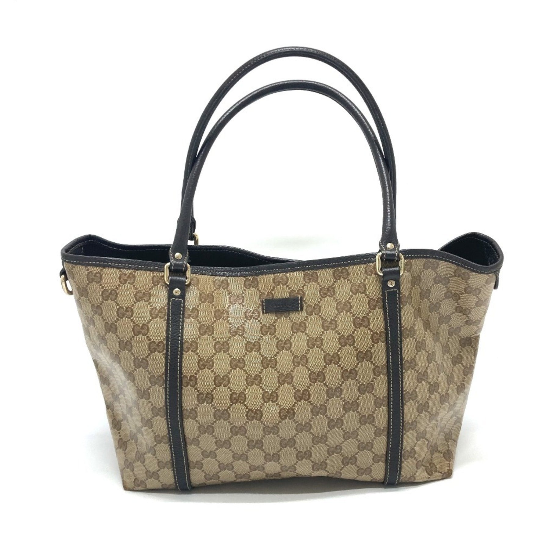 GUCCI GG Crystal Bag Tote Leather Coated Canvas Women's Beige
