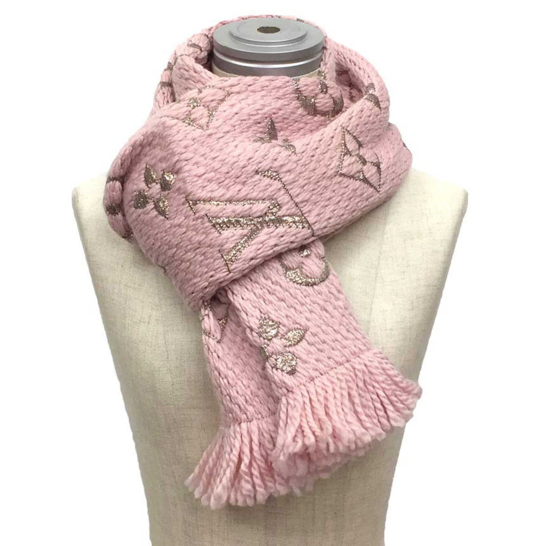Louis Vuitton Echarpe Mania Shine Rose Ballerine Monogram Muffler Wool x Silk Vuitton