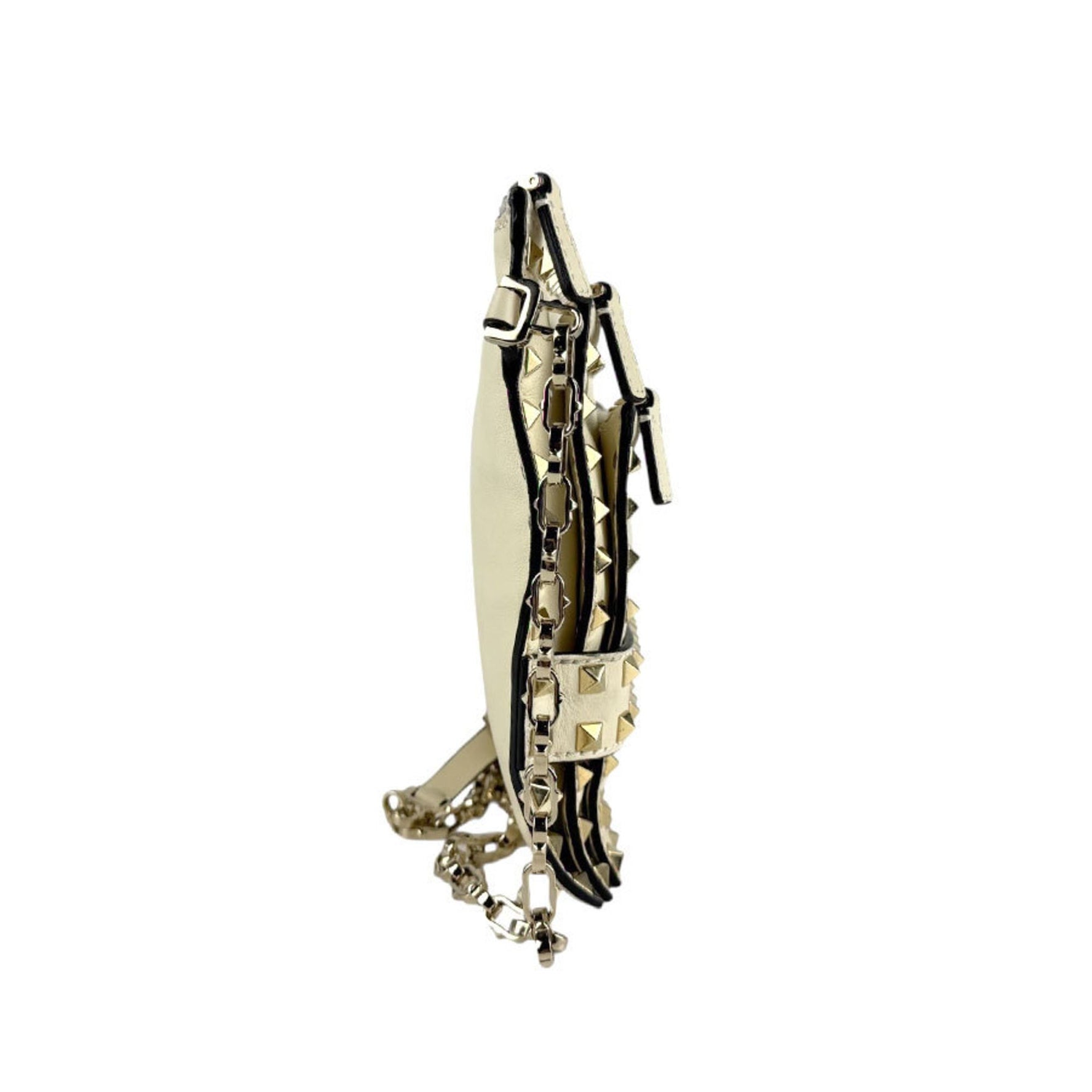 Valentino Garavani Rockstud Shoulder Bag in Leather, Metal, Off-White, and Gold