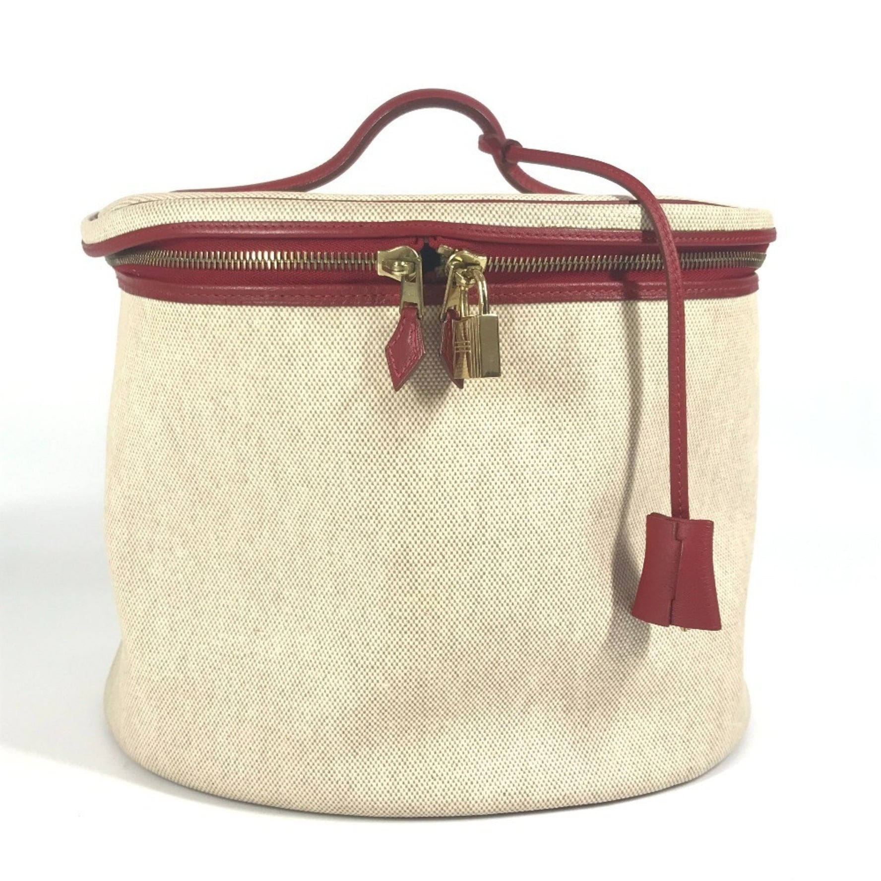 HERMES Two-Tone Intercity Box Makeup Case, Handbag, Leather and Coated Canvas, Red