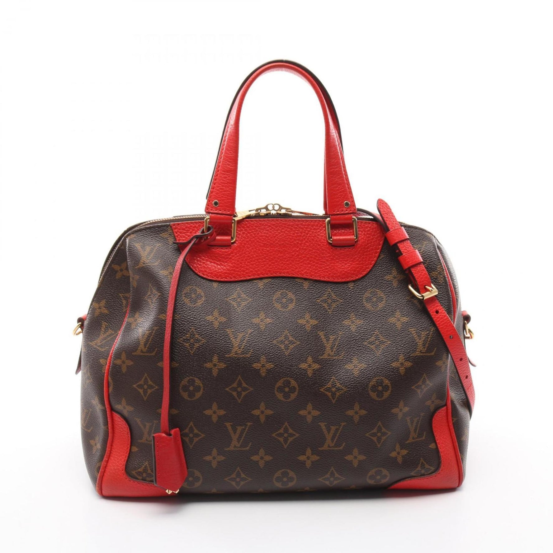 Louis Vuitton Retiro PM Handbag Coated Canvas Leather Monogram Brown Red