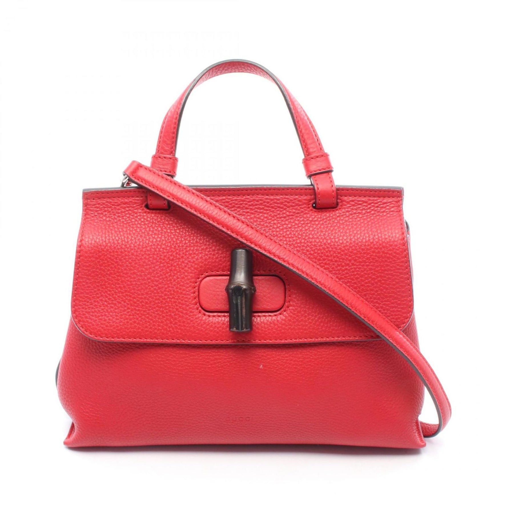 Gucci Daily Bamboo Handbag, Leather, Red