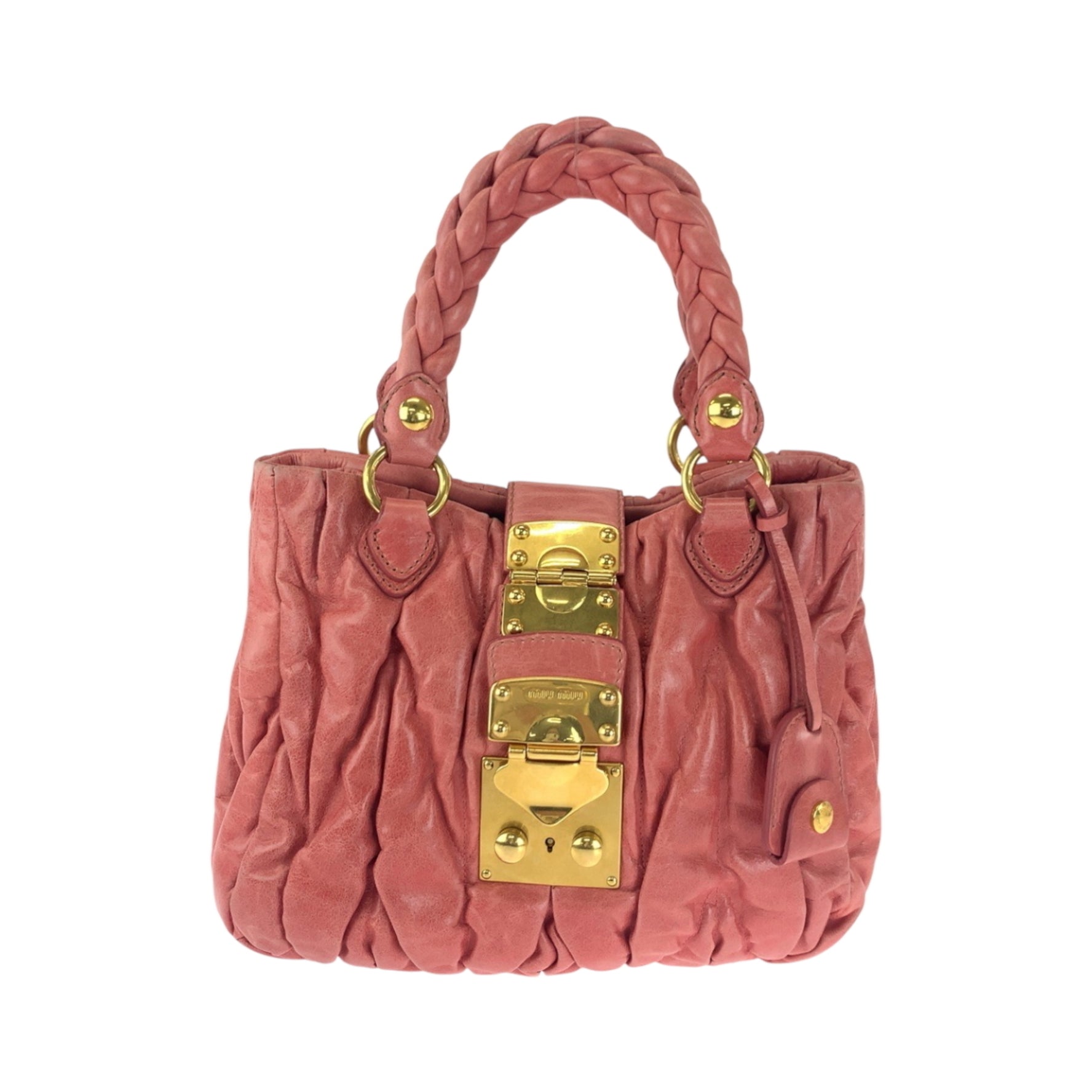 Miu Miu Miu Matelasse Gold Hardware Leather Handbag Tote Bag