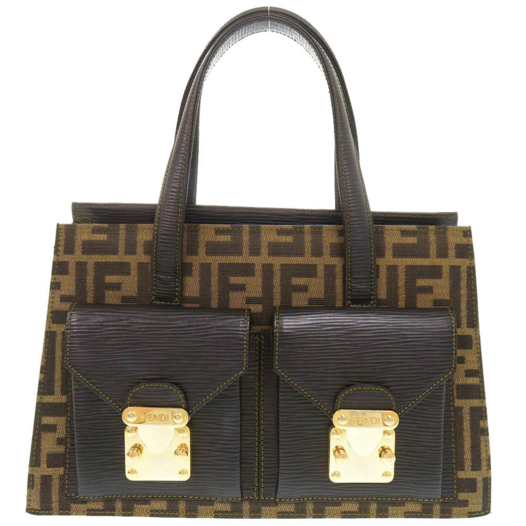 Fendi Zucca Canvas Leather Brown Black Handbag 0339