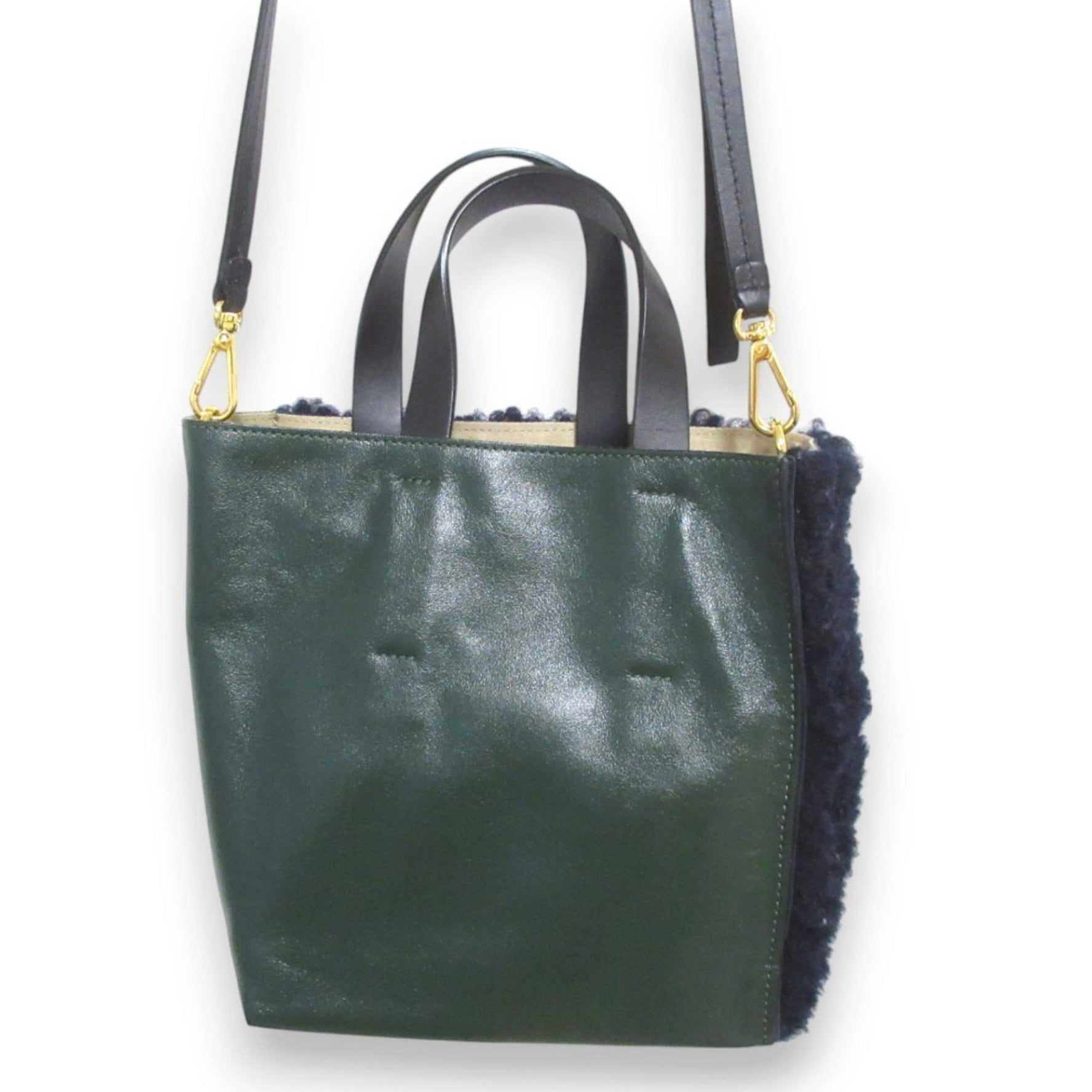 MARNI MUSEO SOFT sheepskin & calfskin combination boa x leather 2way shoulder handbag for women