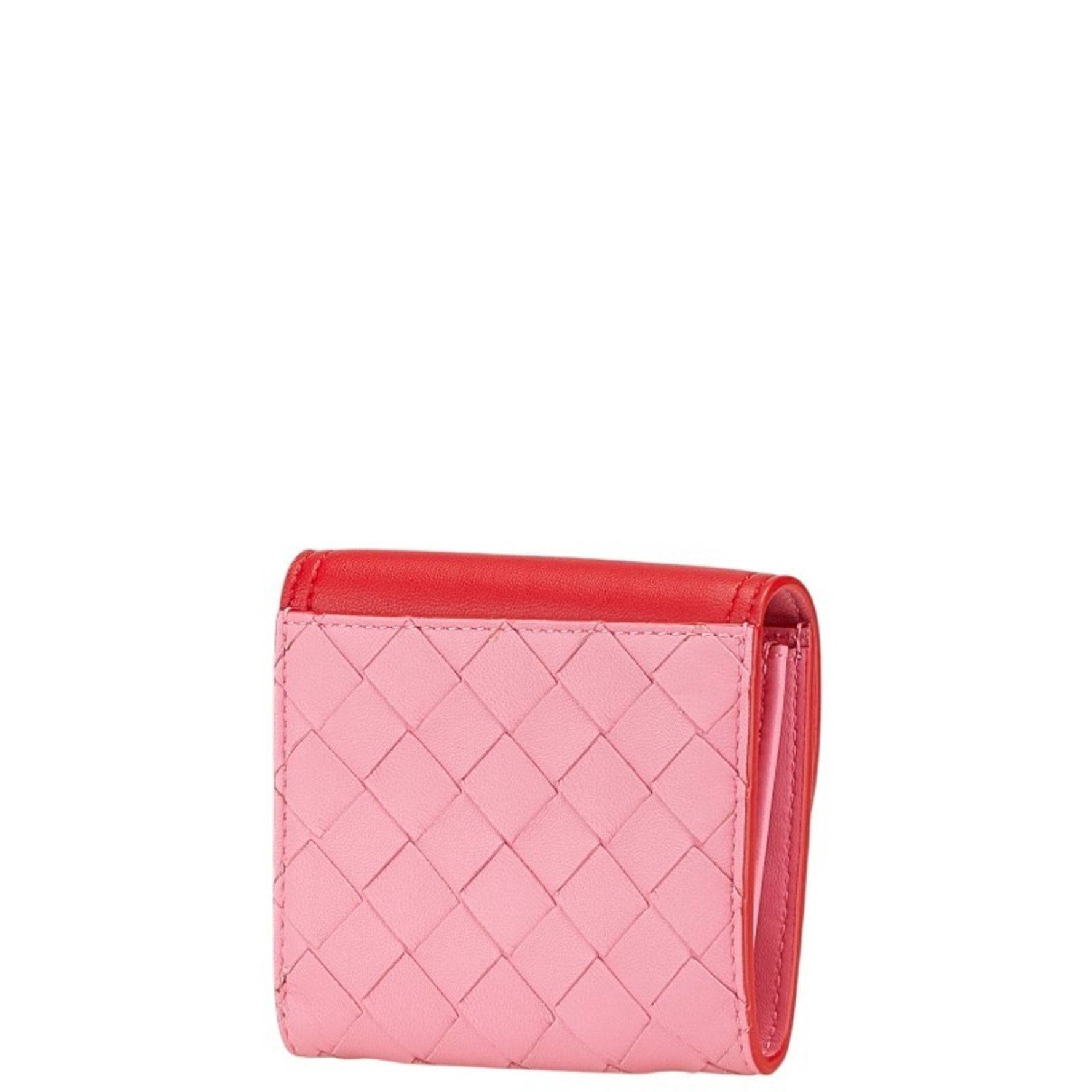Bottega Veneta Intrecciato Bi-fold Wallet Pink Red Leather BOTTEGAVENETA