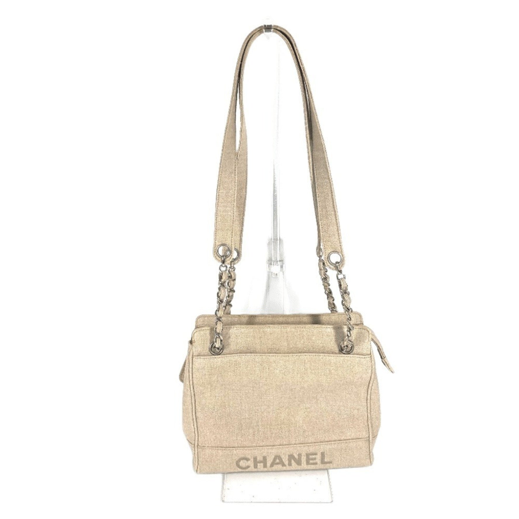 CHANEL CC Coco Mark Chain Tote Bag Shoulder Canvas