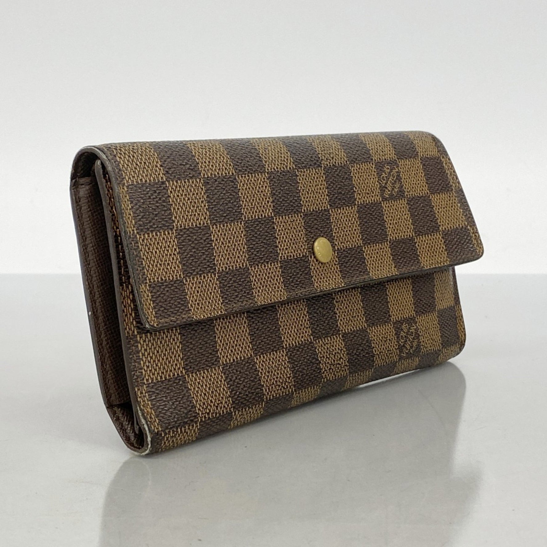 Louis Vuitton Tri-fold Long Wallet Damier Portefeuille International N61217 Ebene for Men and Women