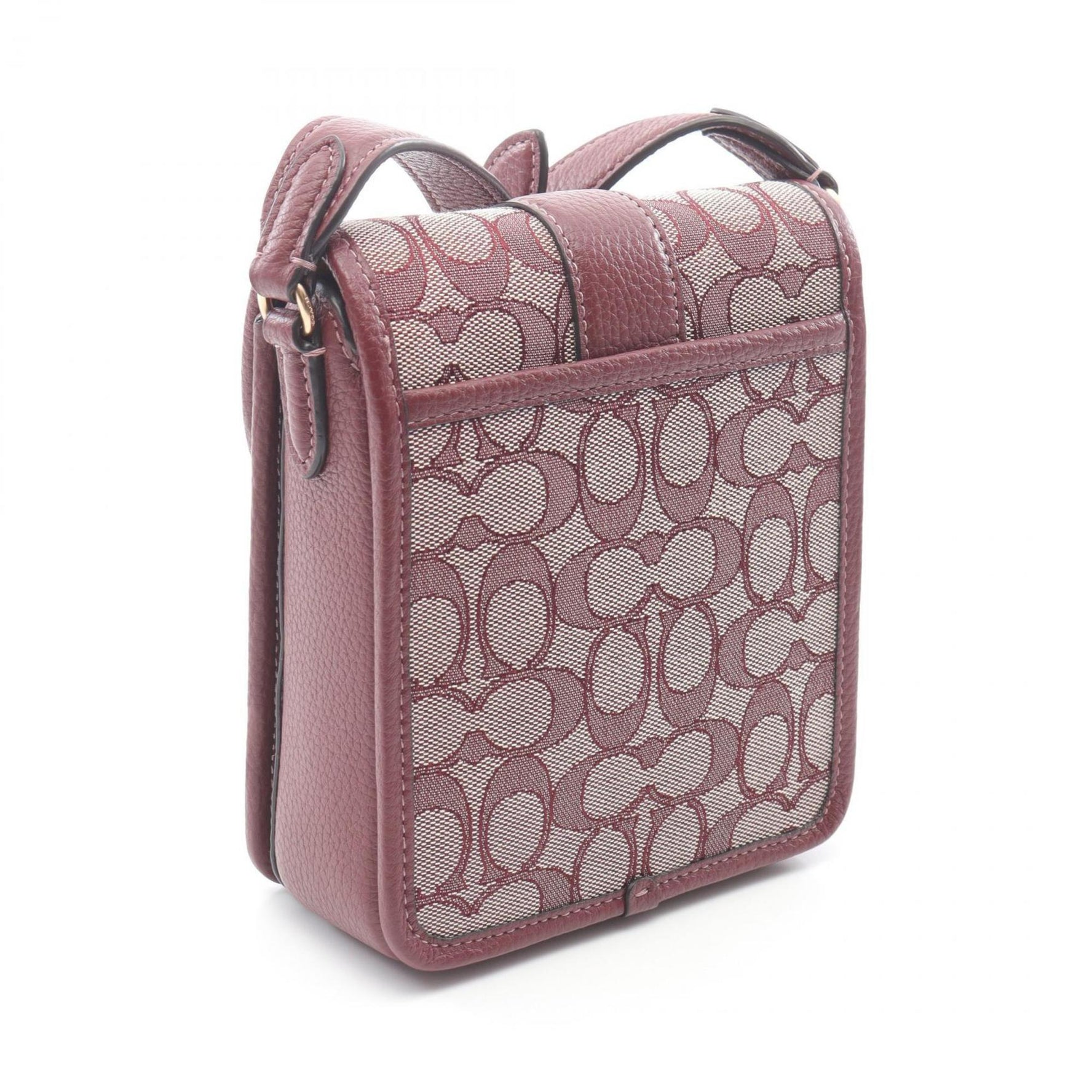 Coach North South Ronnie Crossbody Signature Shoulder Bag in Canvas and Leather, Bordeaux/White