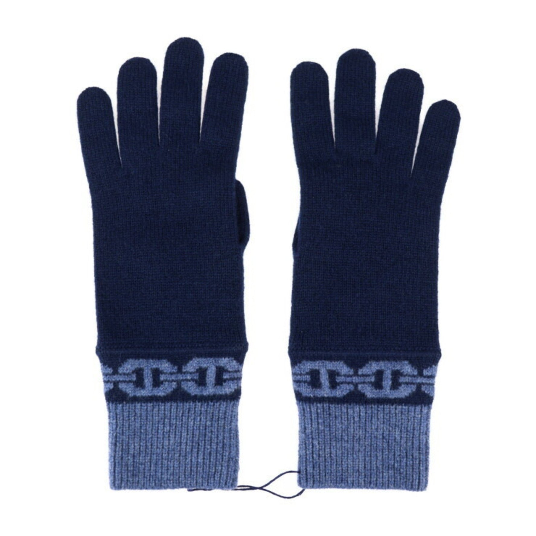 HERMES Heaven Gloves H232006G Size M 99% Cashmere 1% Elastane Marine Blue Jean Chaine d'Ancre Motif