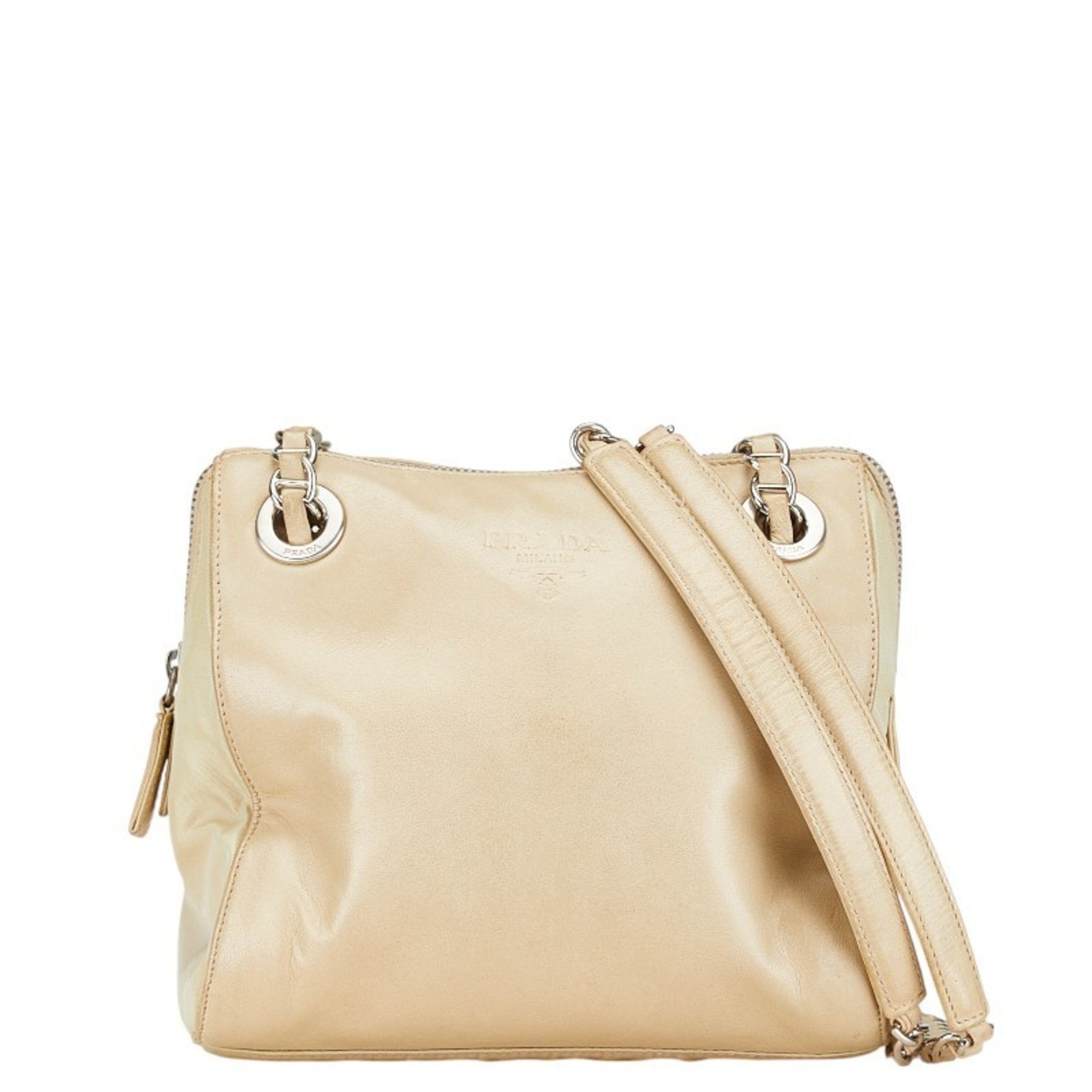 Prada Chain Shoulder Bag Lino Leather Nylon