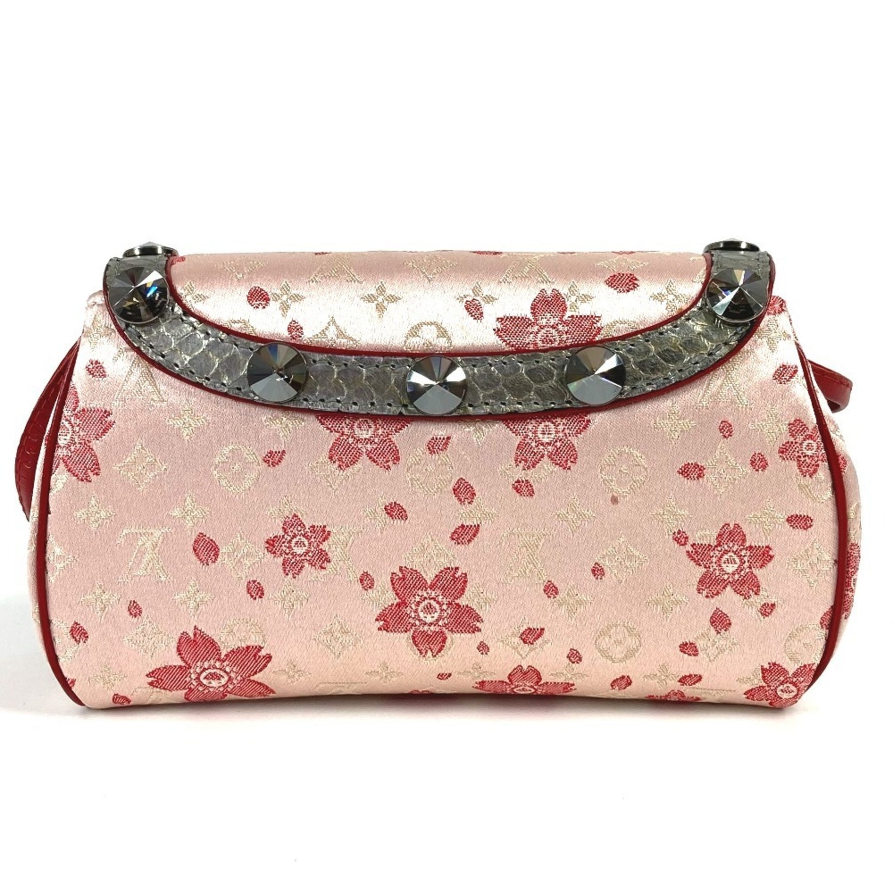 LOUIS VUITTON Monogram Satin Cherry Blossom Griotte Pochette Flap Rhinestone Shoulder Bag in Pink