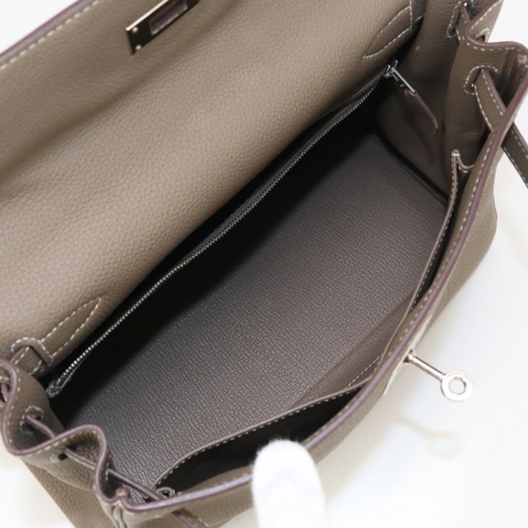 HERMES Kelly 28 Handbag, Inner Stitching, A Stamp, Women's, Gray