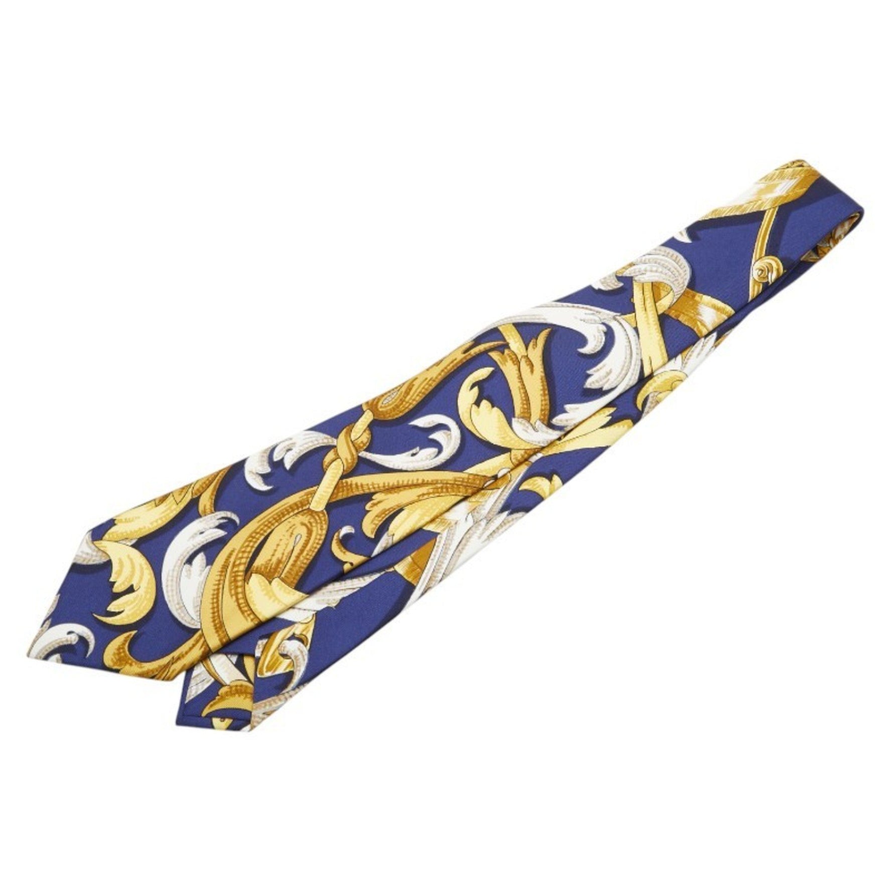 Hermes tie, navy, gold, and white silk