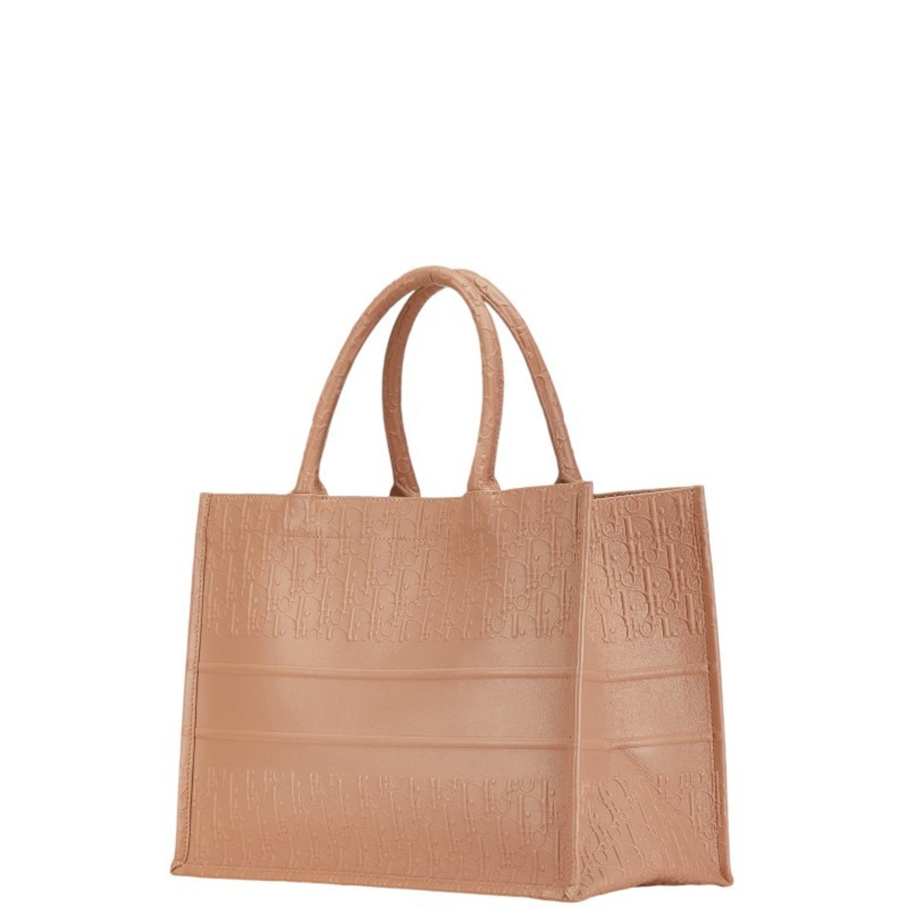 Christian Dior Dior Oblique Book Tote Medium Bag Handbag Pink Beige Leather