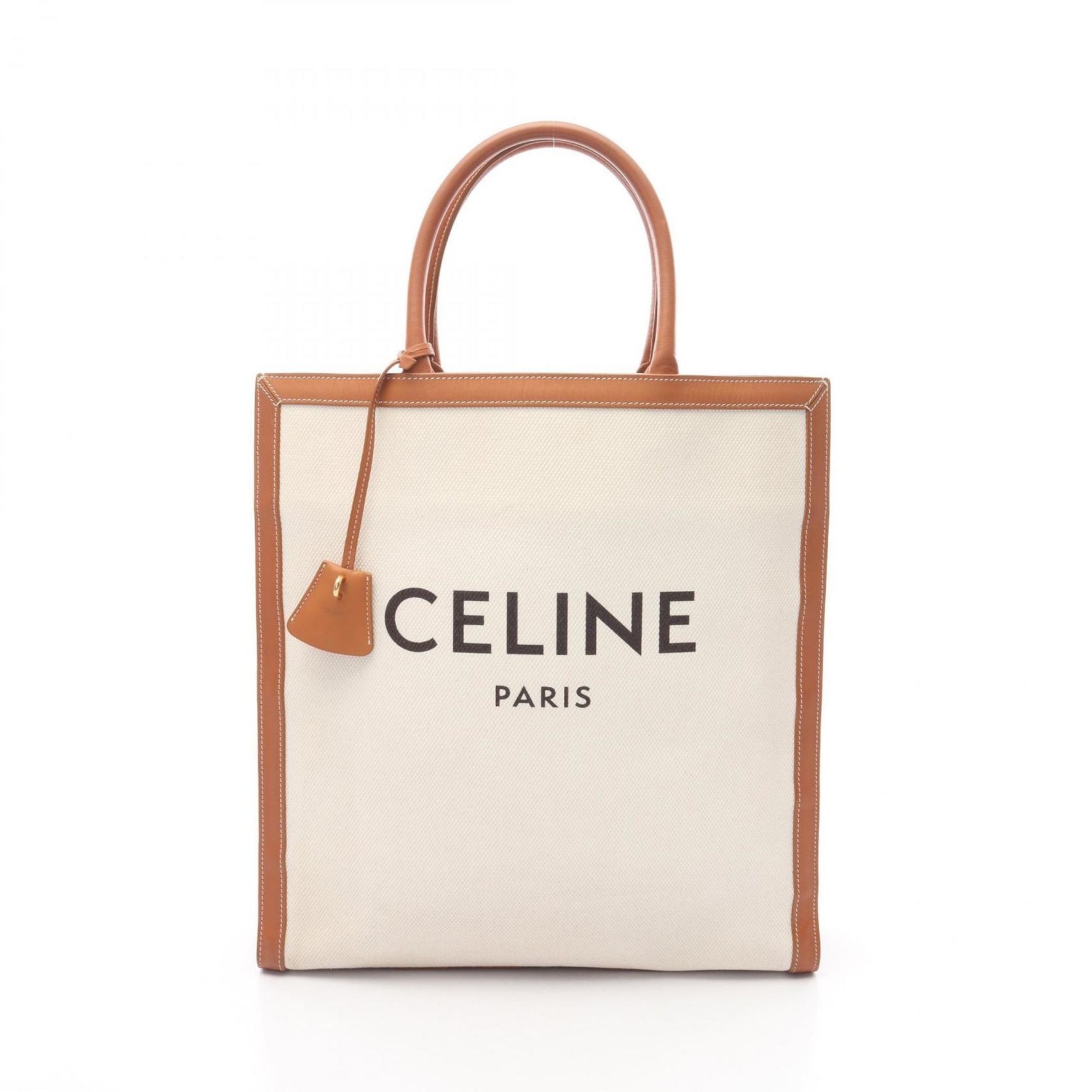 Celine Vertical Cabas Large Tote Bag, Canvas and Leather, White Brown