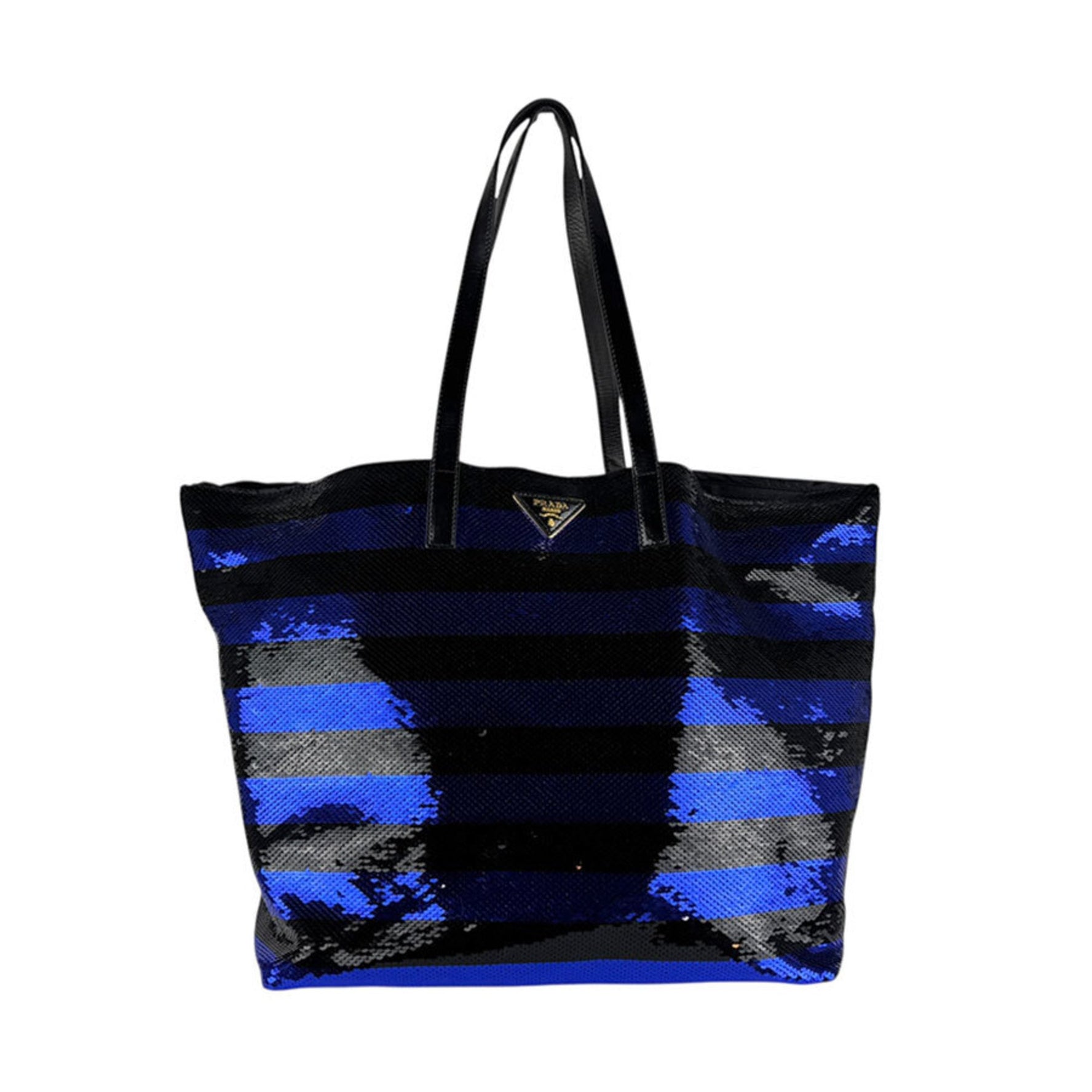 PRADA handbag sequined patent leather black x blue women's BR4727 z4837