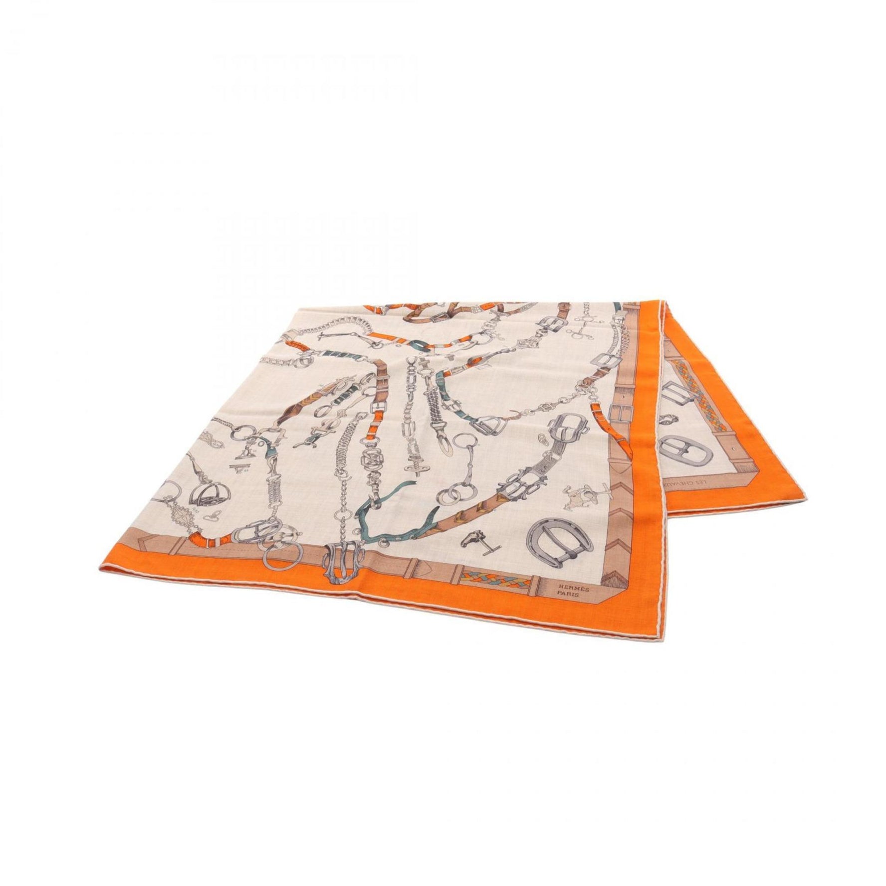 Hermes Hermès Carré Jean 140 LES CHEVAUX DECHAINES Scarf, Silk, Cashmere, Beige, Orange, Multicolor