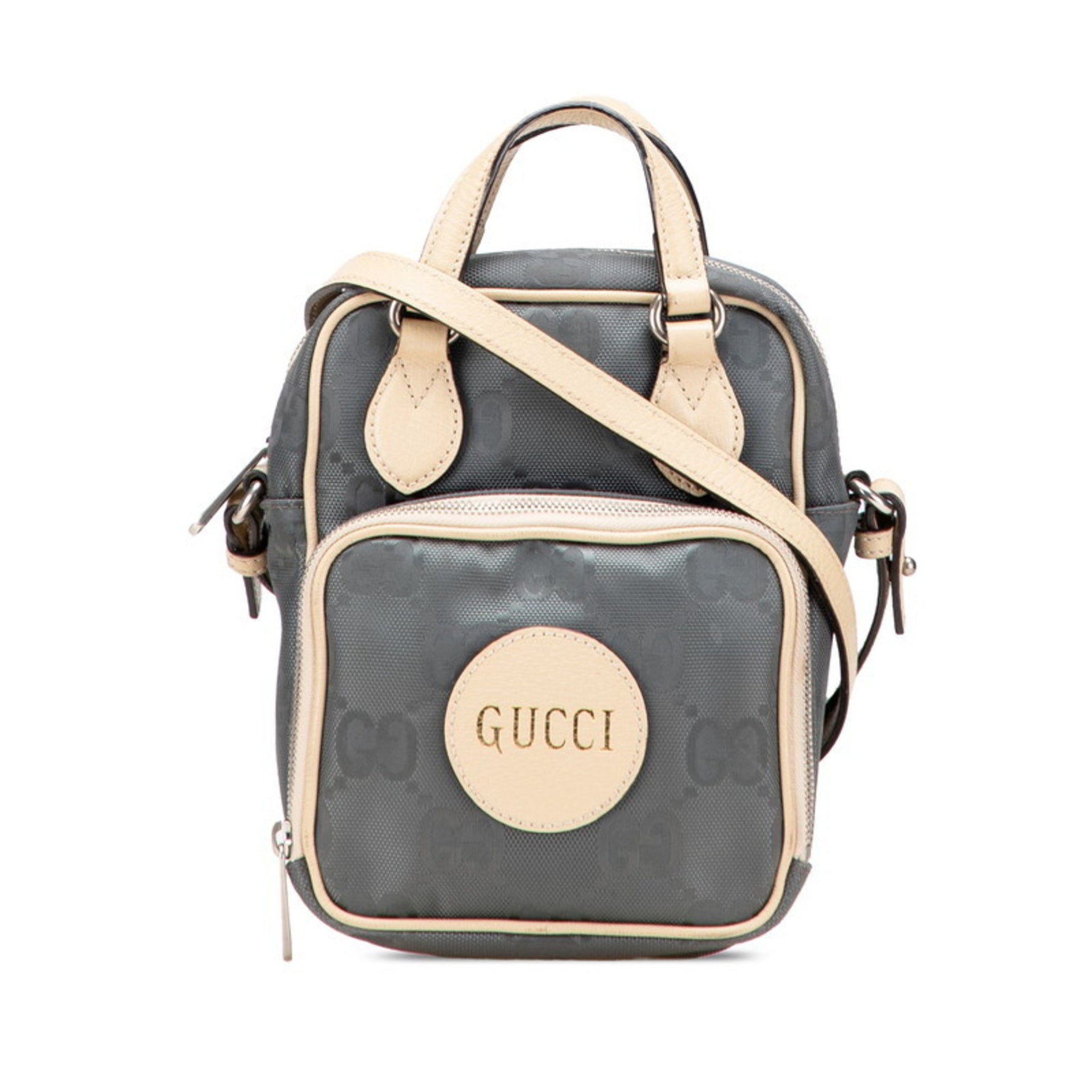 Gucci GG Nylon Off the Grid Handbag/Shoulder Bag Gray/Beige Leather