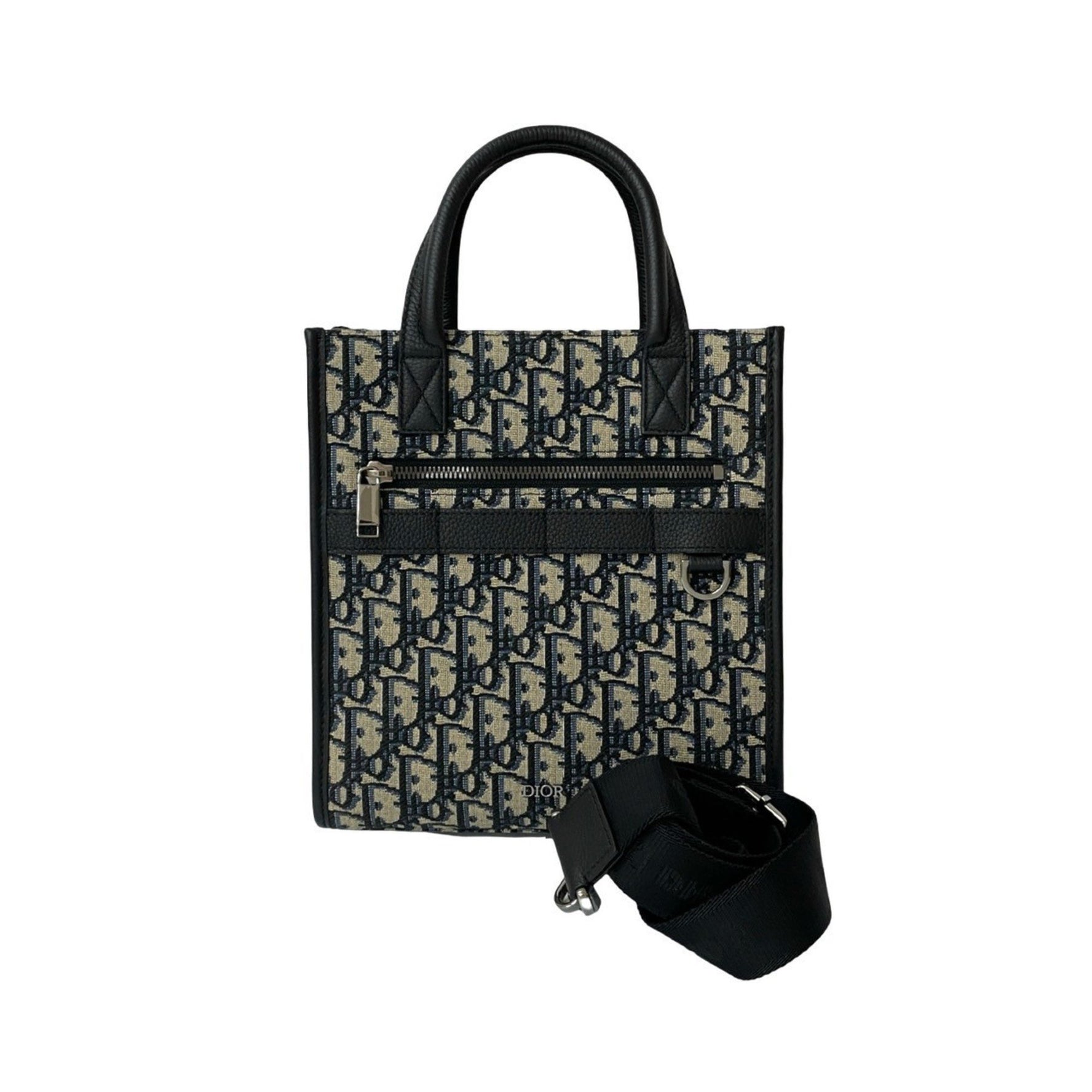 Unused, stored Christian Dior North South Oblique Leather and Canvas Handbag/Shoulder Bag, Navy