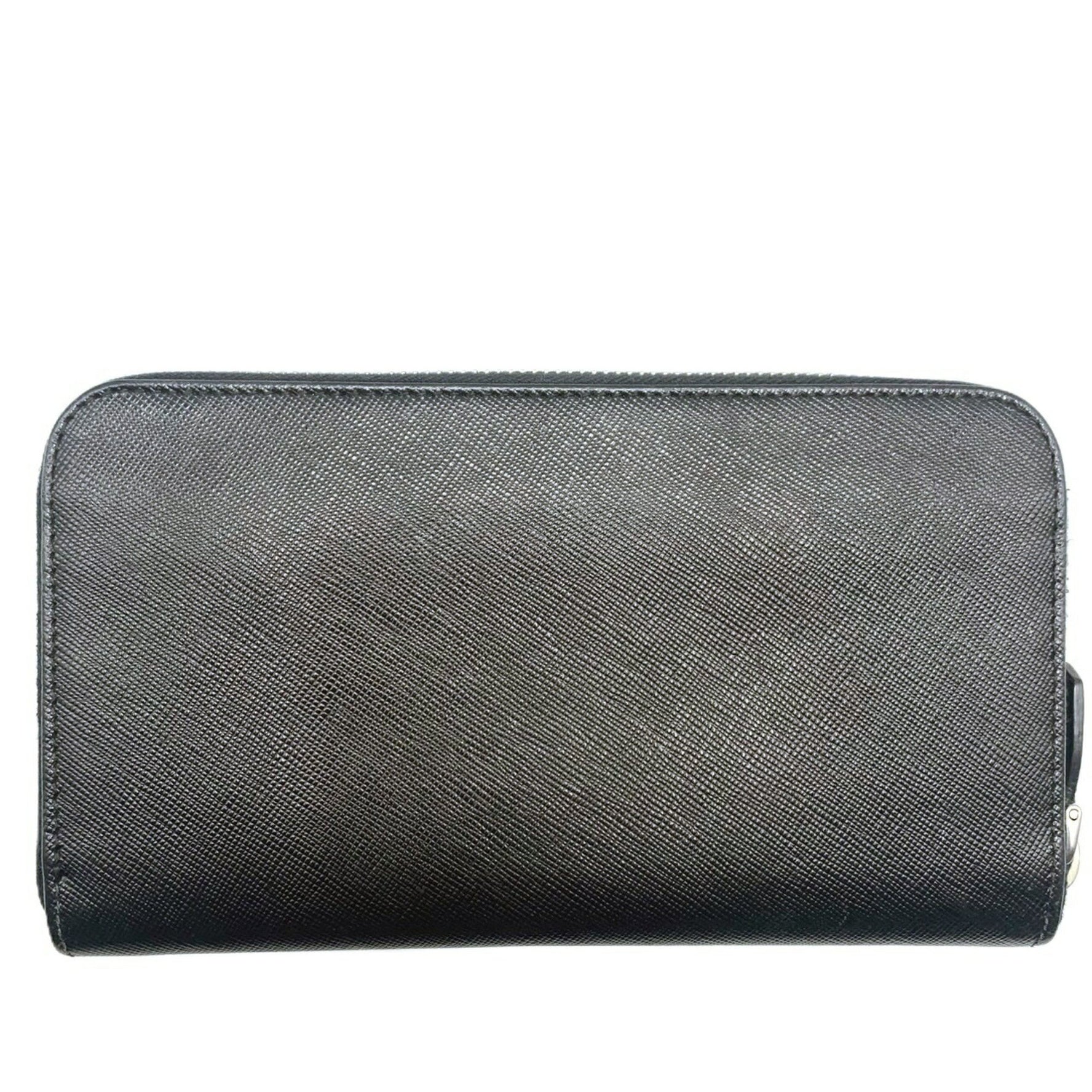 Prada Round Long Wallet 1ML506 Black Leather Triangle Women's PRADA