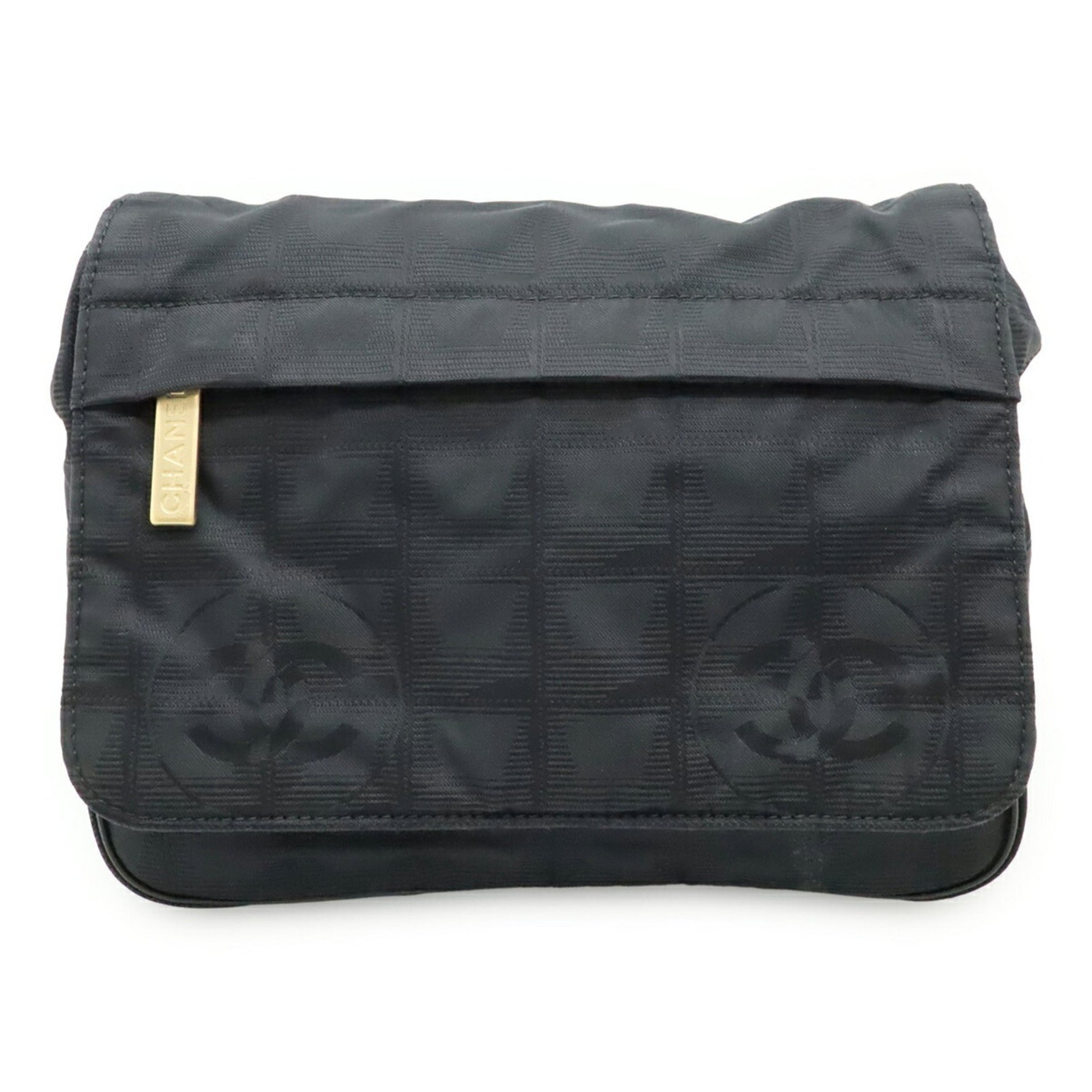 CHANEL New Travel Line Waist Bag, Body Shoulder Jacquard Canvas, Black