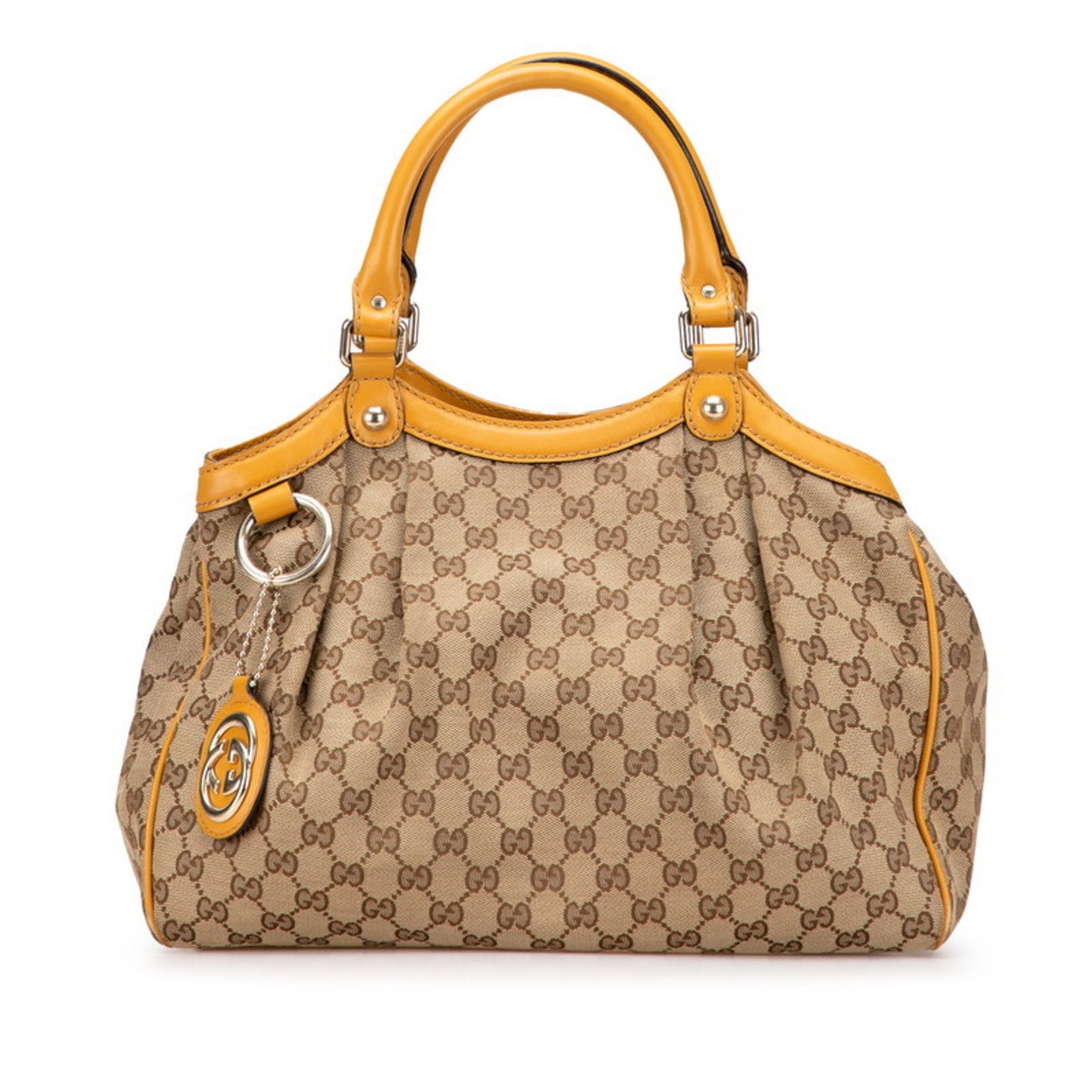 Gucci GG Canvas Sukey Handbag Beige Yellow Leather