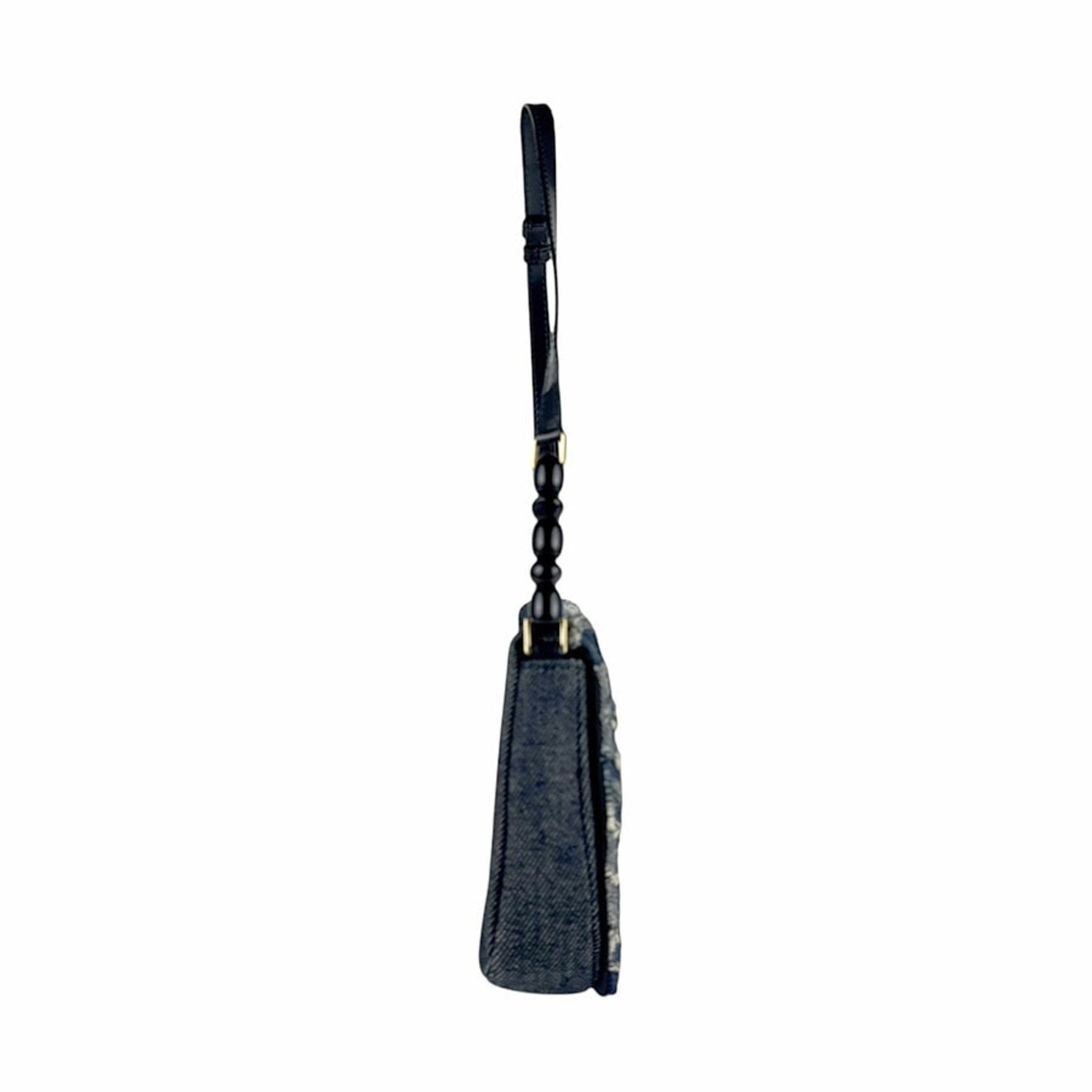 Christian Dior Shoulder Bag, Denim, Leather, Navy Blue, and Gold