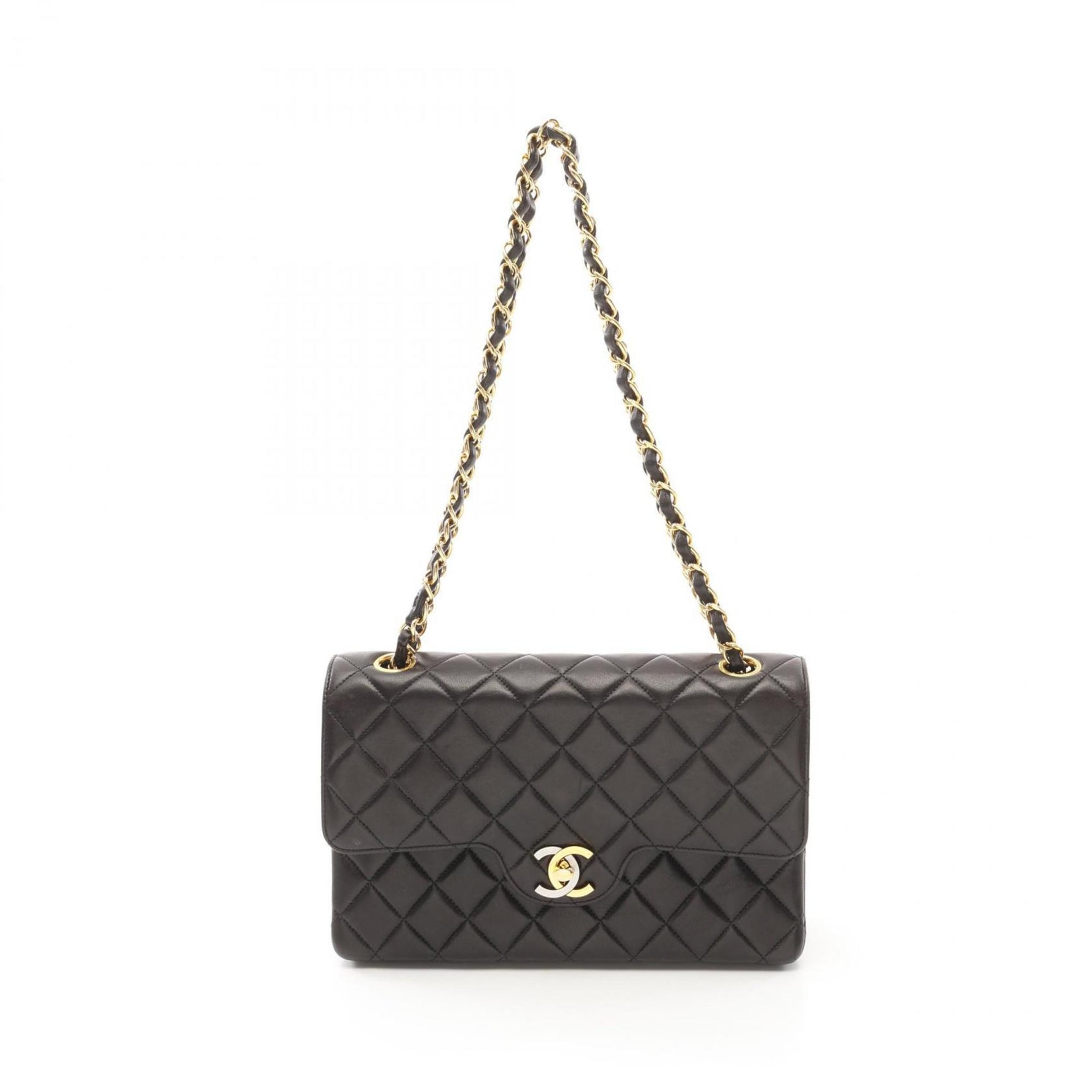 CHANEL Matelasse W-flap shoulder bag, lambskin, women's, black