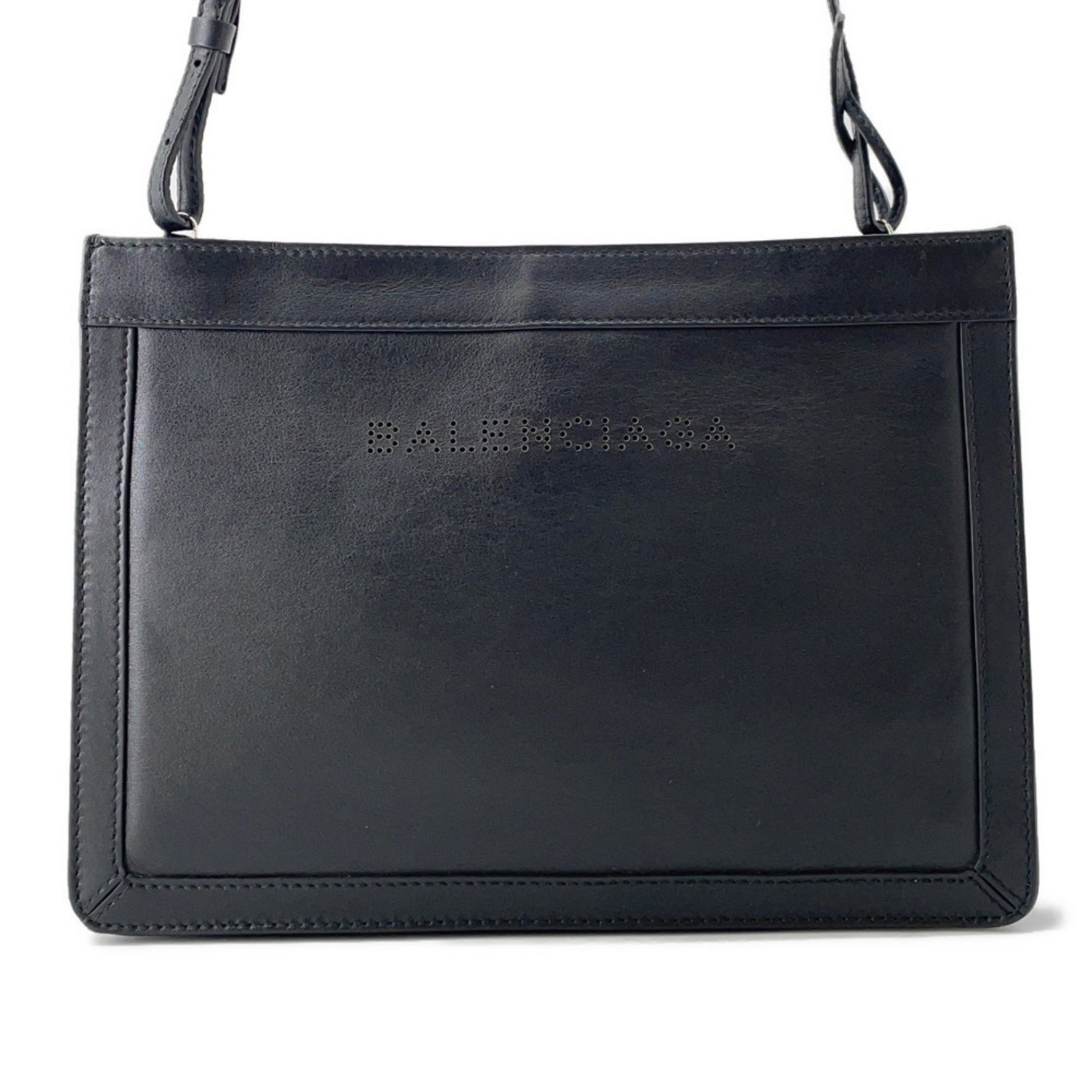 Balenciaga Shoulder Bag, Navy Leather Pochette, 339937, Black