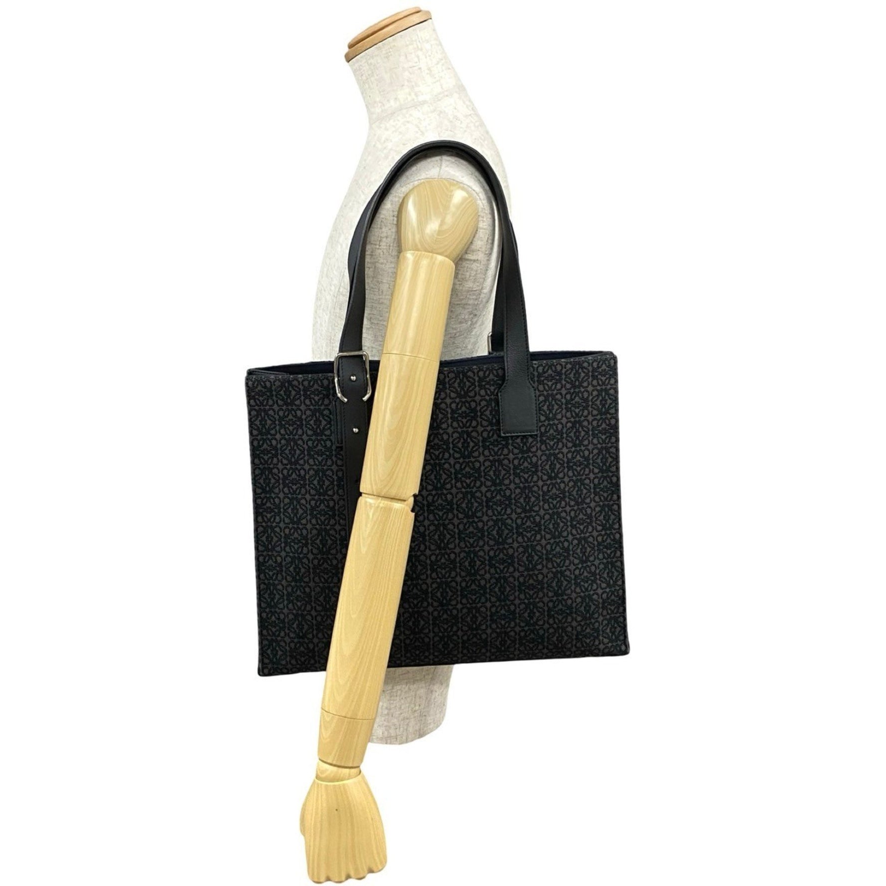 LOEWE Buckle Horizontal Tote, Anagram Logo, Leather and Canvas Tote Bag, Business