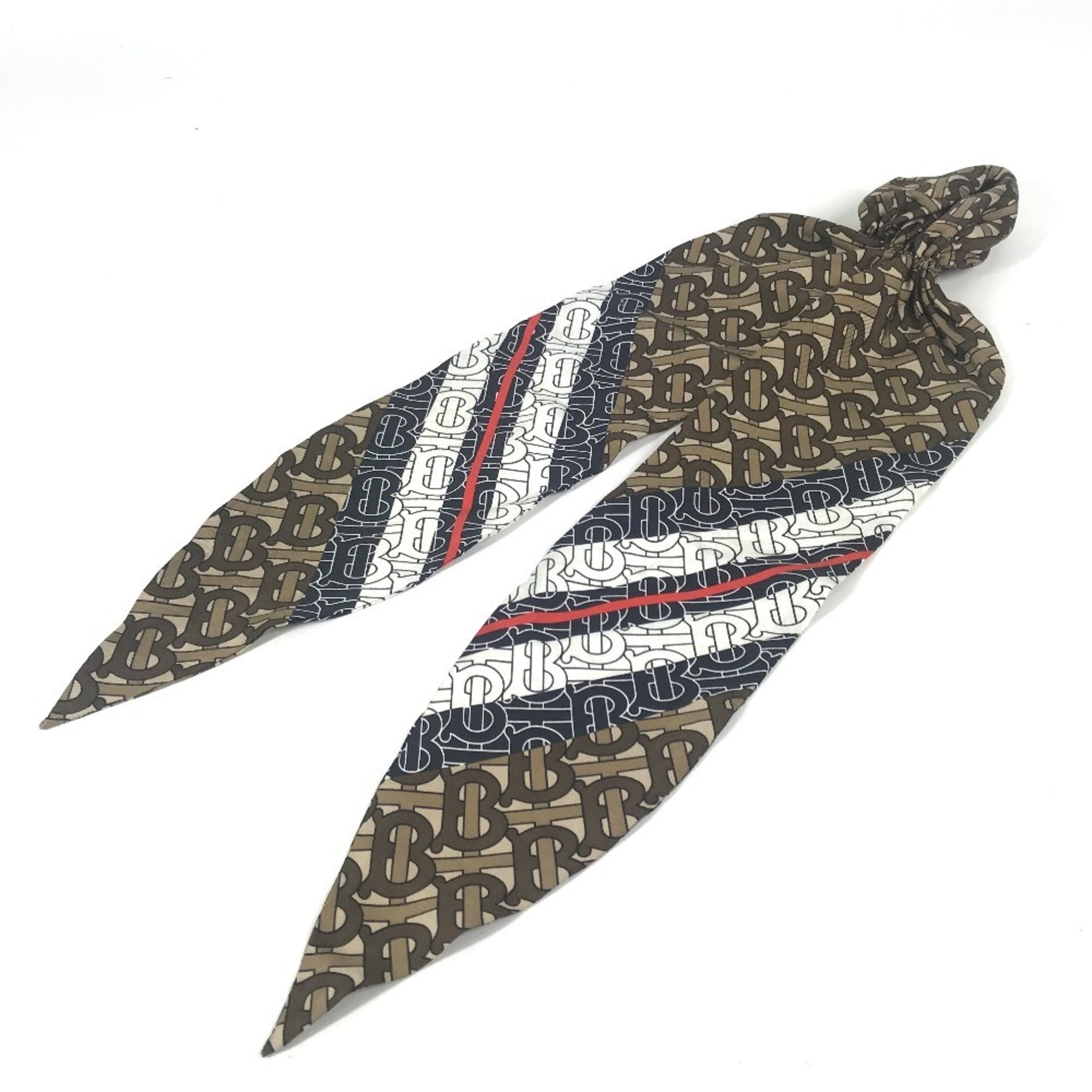 BURBERRY Monogram TB Logo Hair Accessory Scarf Chignon Net Scrunchie Silk Women's Brown