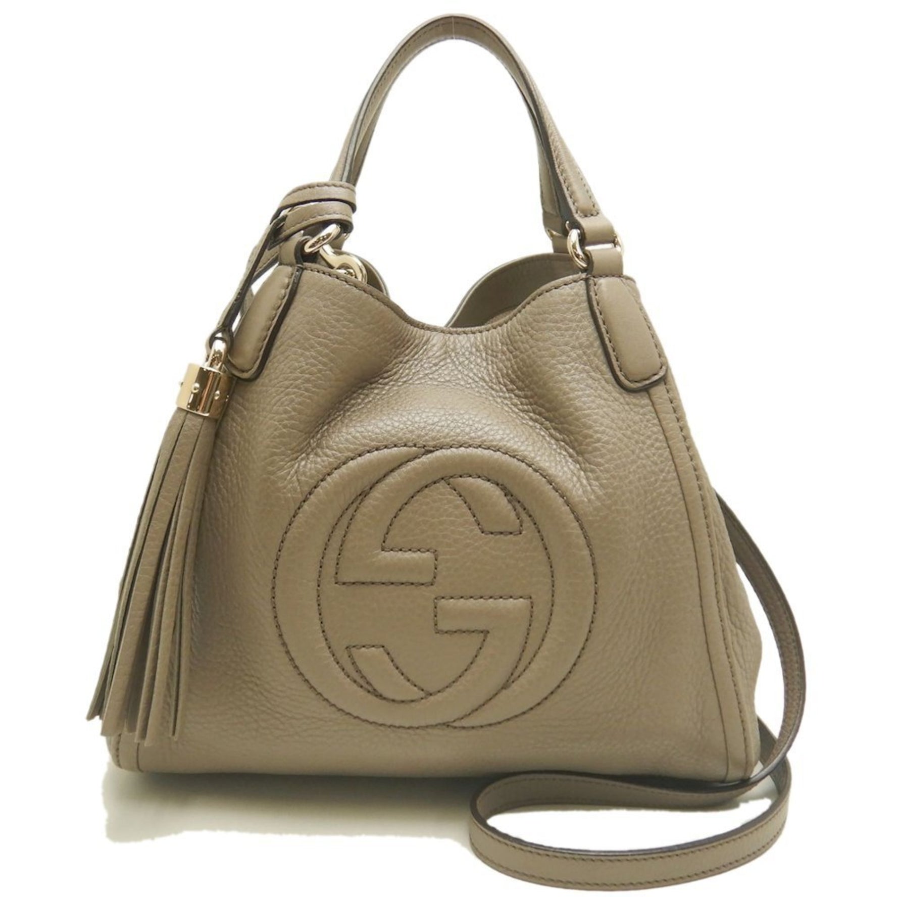 GUCCI Soho Handbag in Greige Leather, Women's,