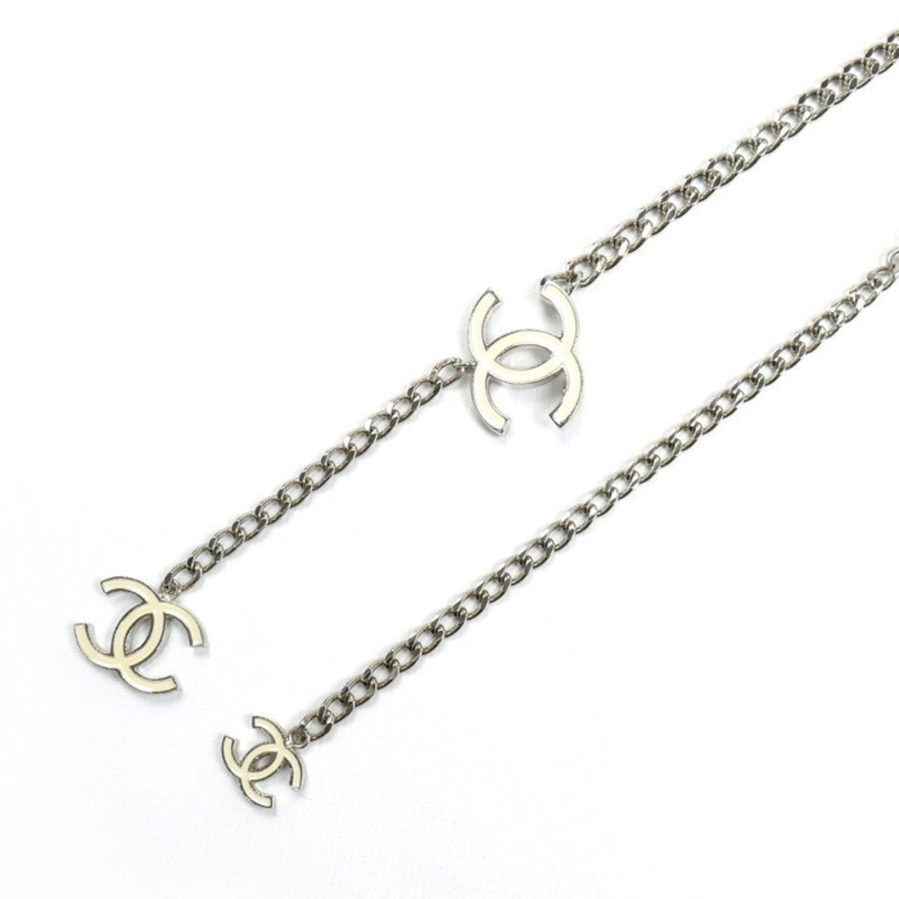 CHANEL Coco Mark Chain Belt Silver/White