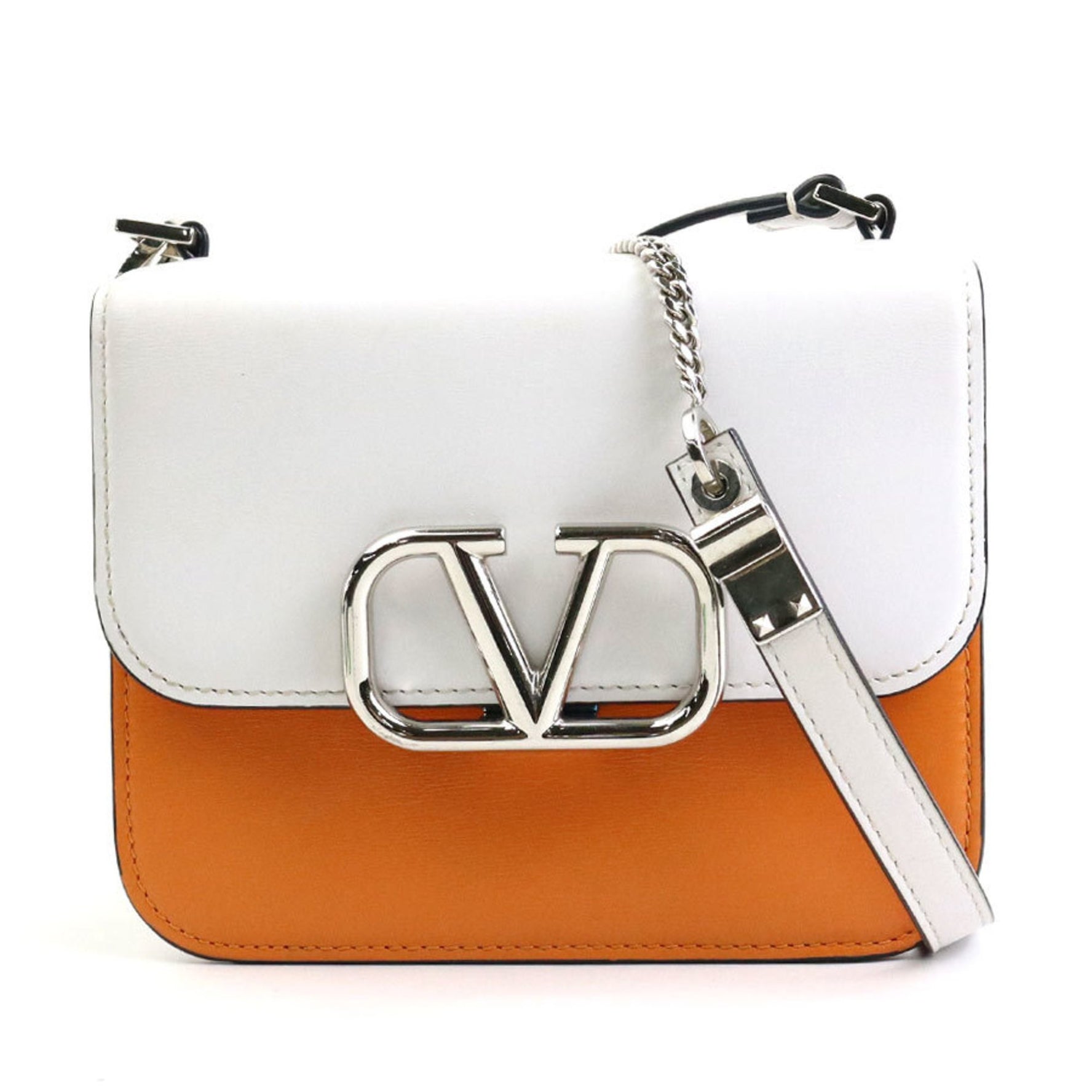 Valentino Garavani Shoulder Bag V Leather White x Orange Brown