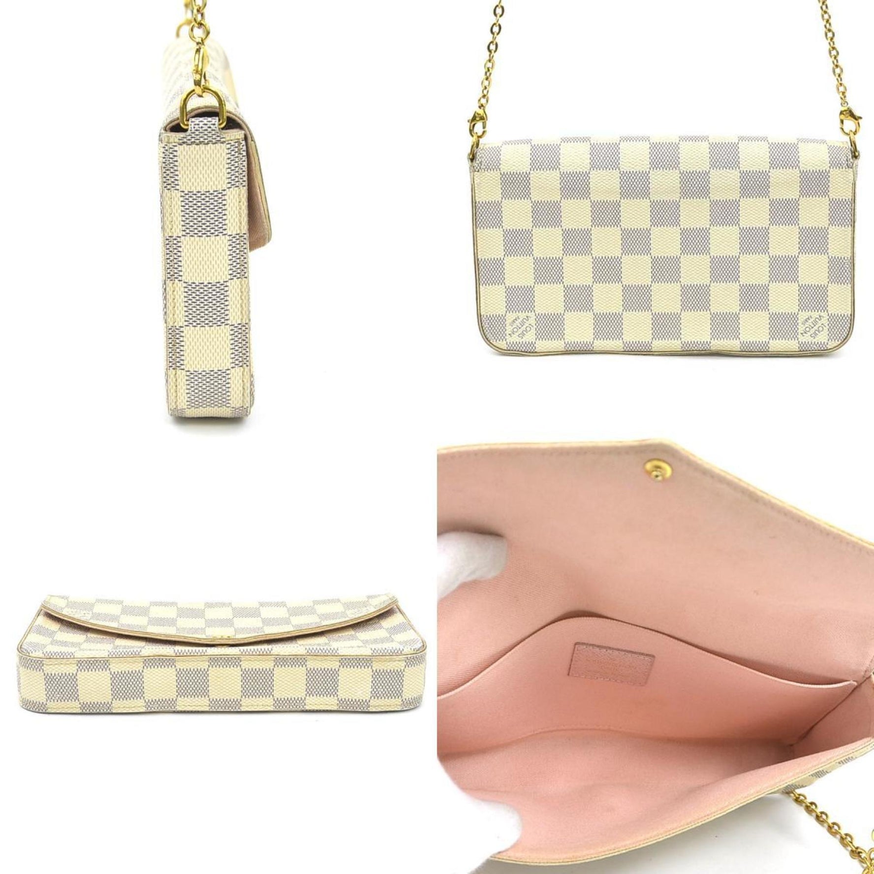 Louis Vuitton Damier Azur Pochette Felicie Canvas Chain Wallet in White