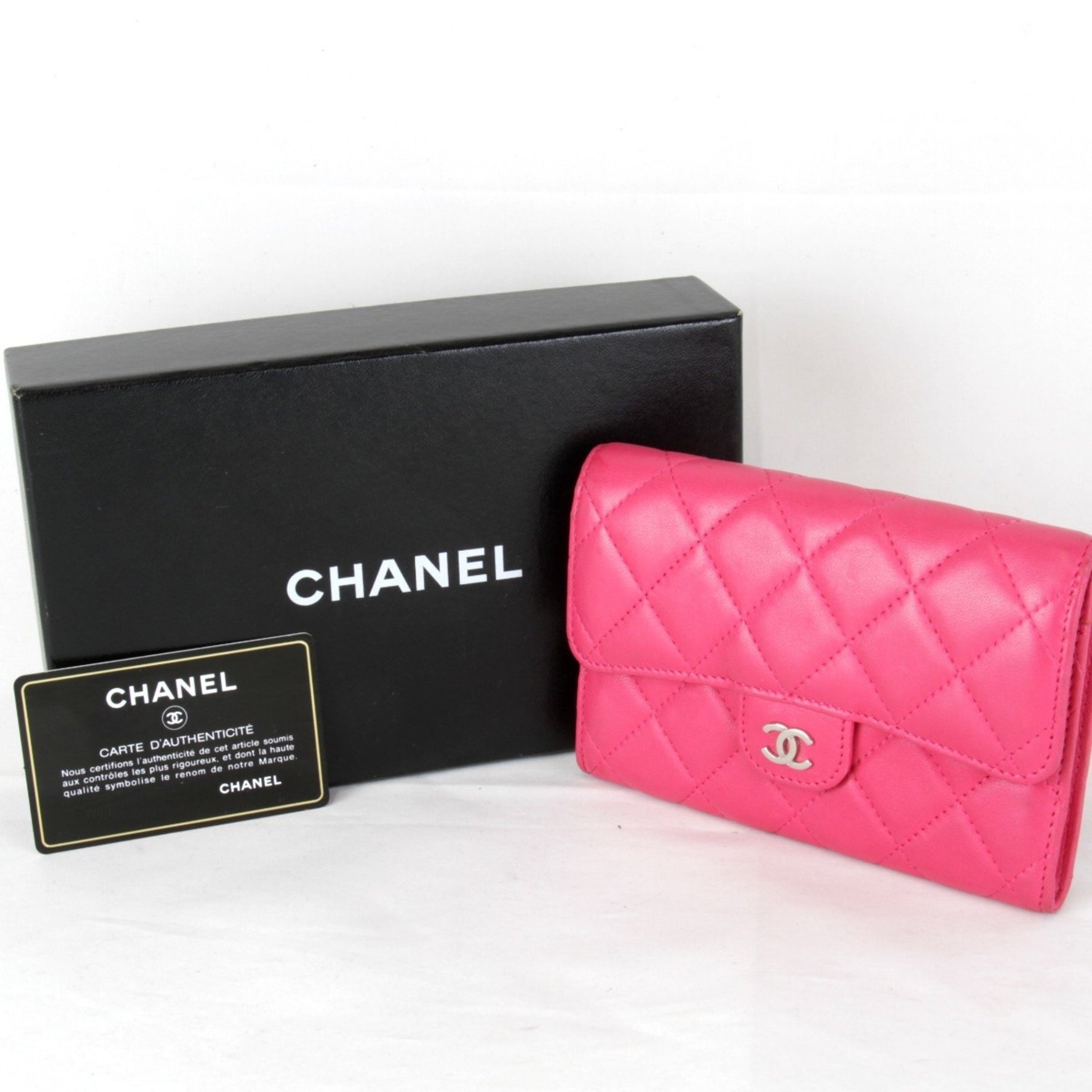 CHANEL Timeless Classic Card/Bifold Wallet, Pink Leather, Women's Wallet