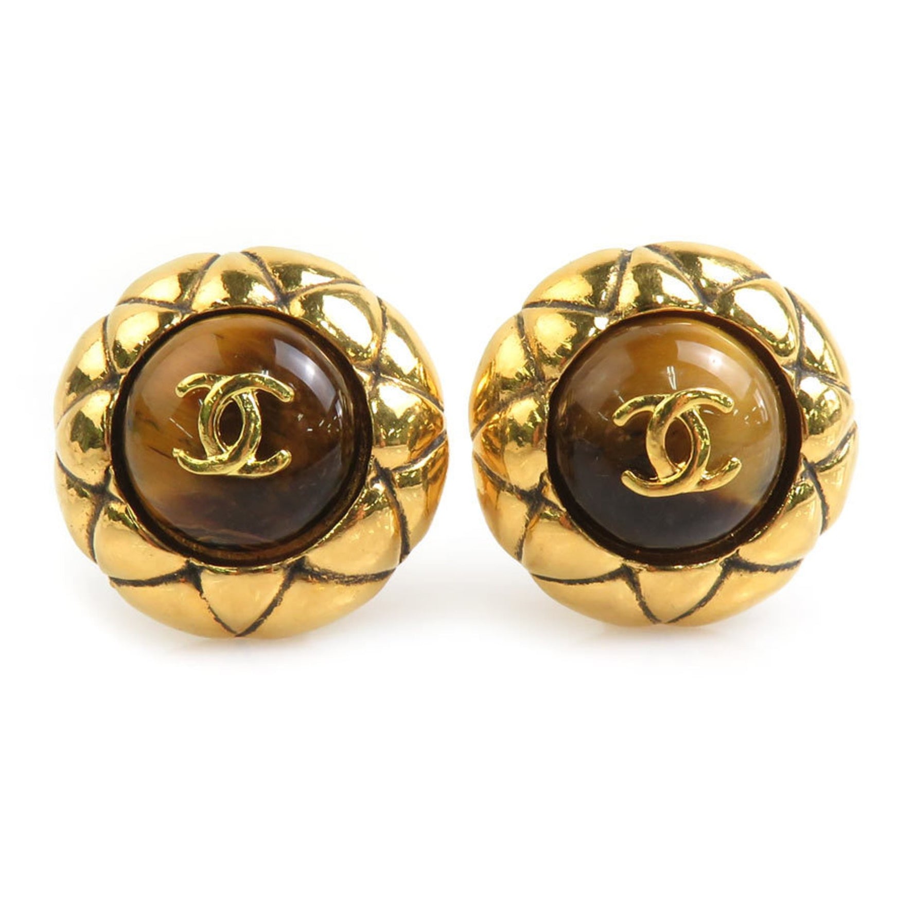 CHANEL Earrings Coco Mark Metal Stone Gold Brown Women's e60367a