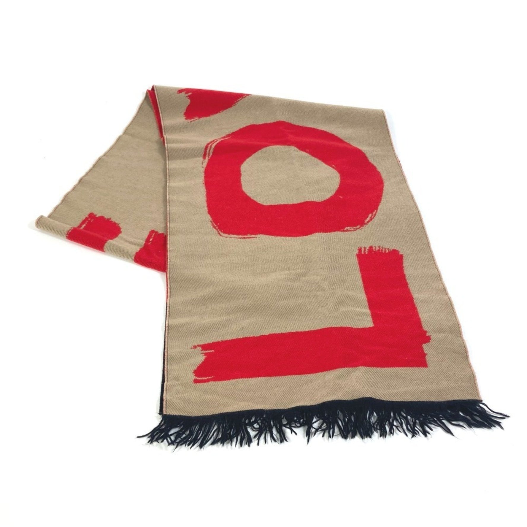 BURBERRY Fringe Scarf LOVE Wool/Silk Brown
