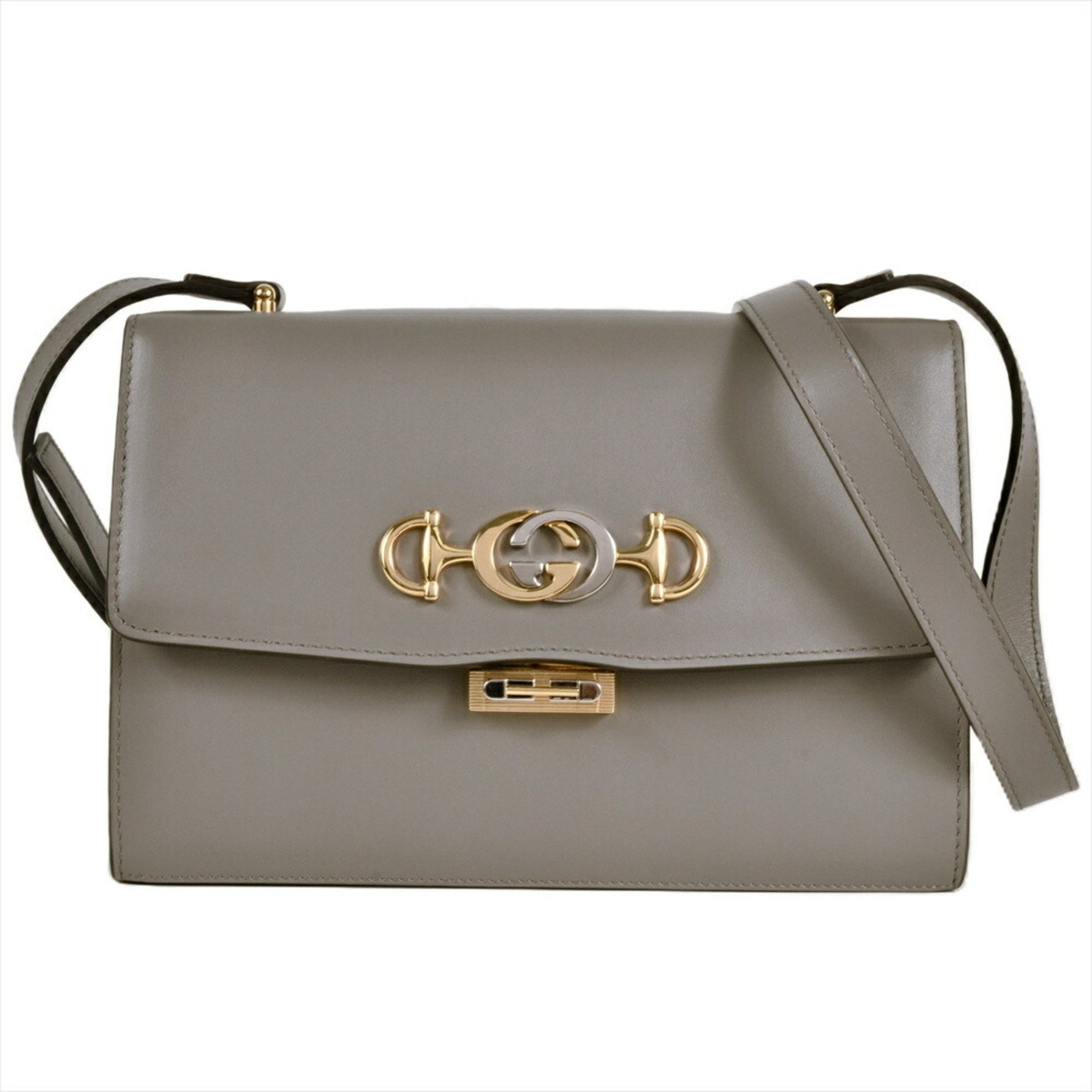 GUCCI Zumi Shoulder Bag Leather Grey