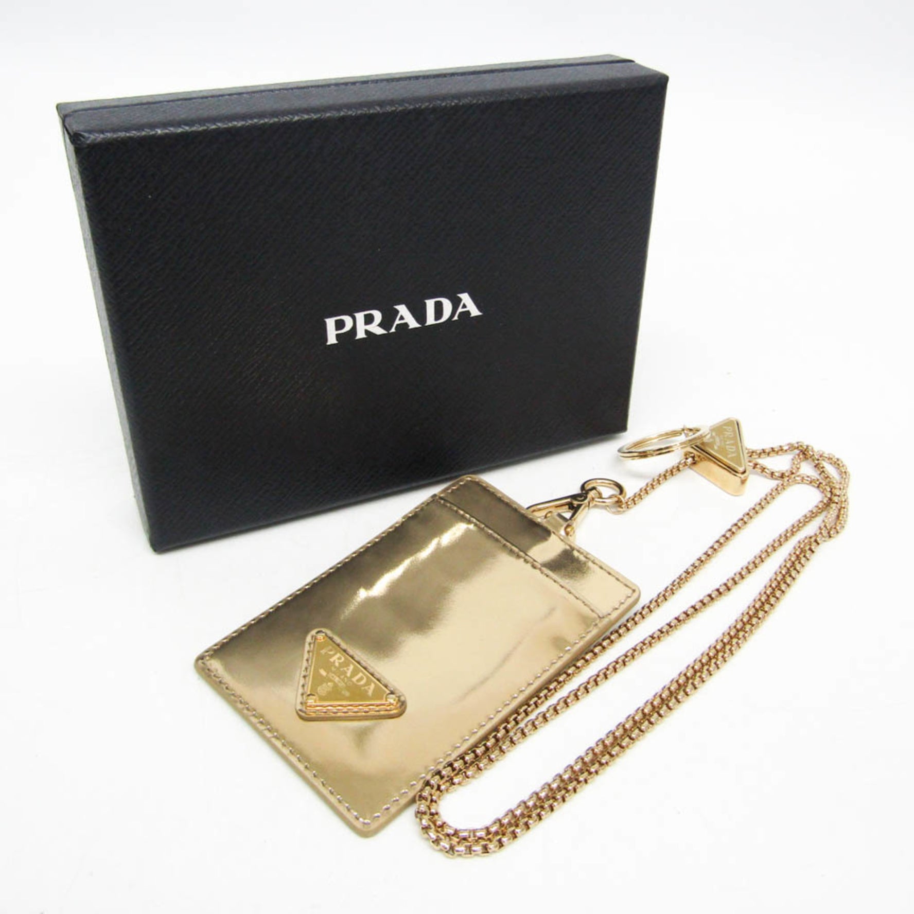 Prada With Chain And Key Ring Patent Leather Card Case