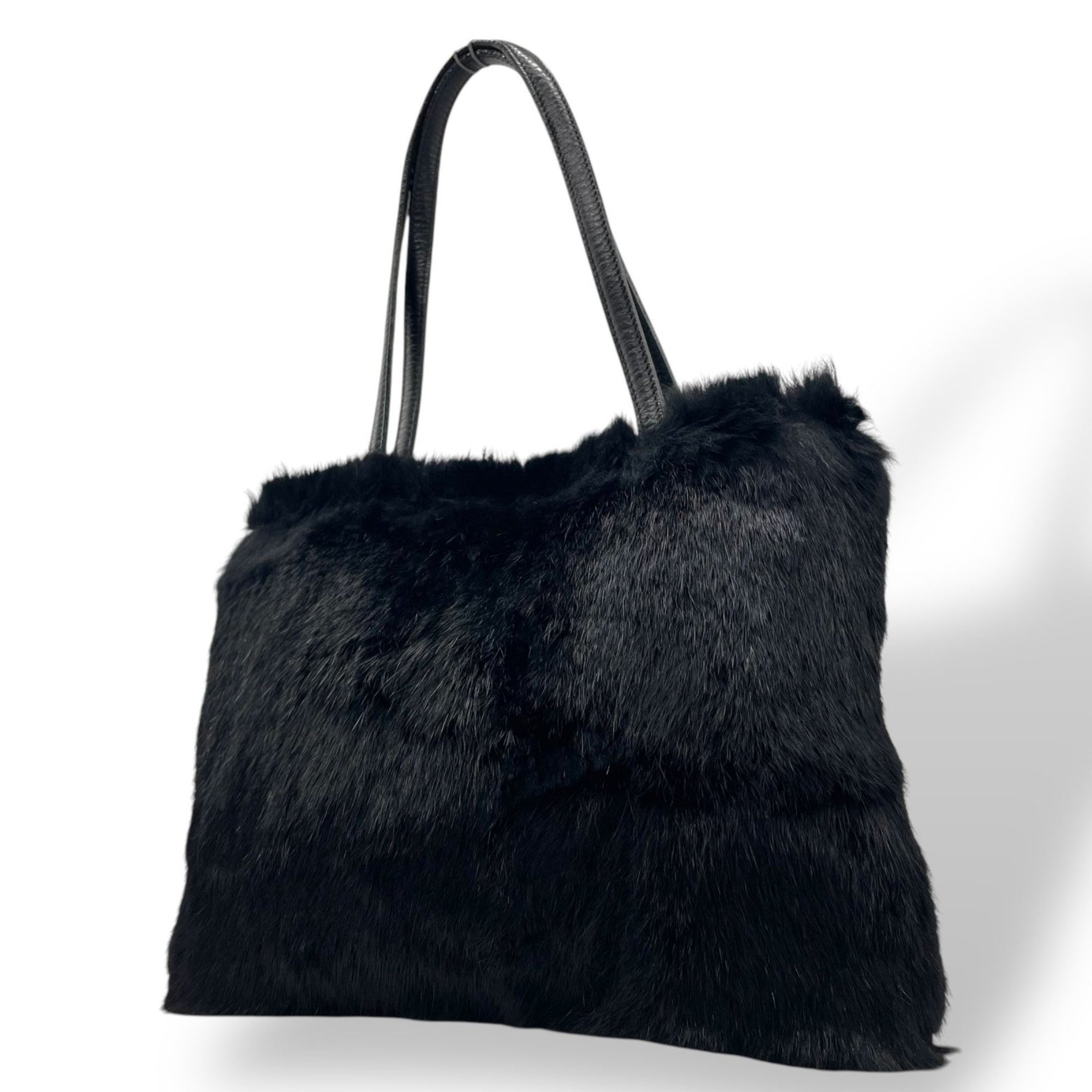 BURBERRY Burberry Blue Label Handbag Fur Leather Black Interior Nova Check Women's K1