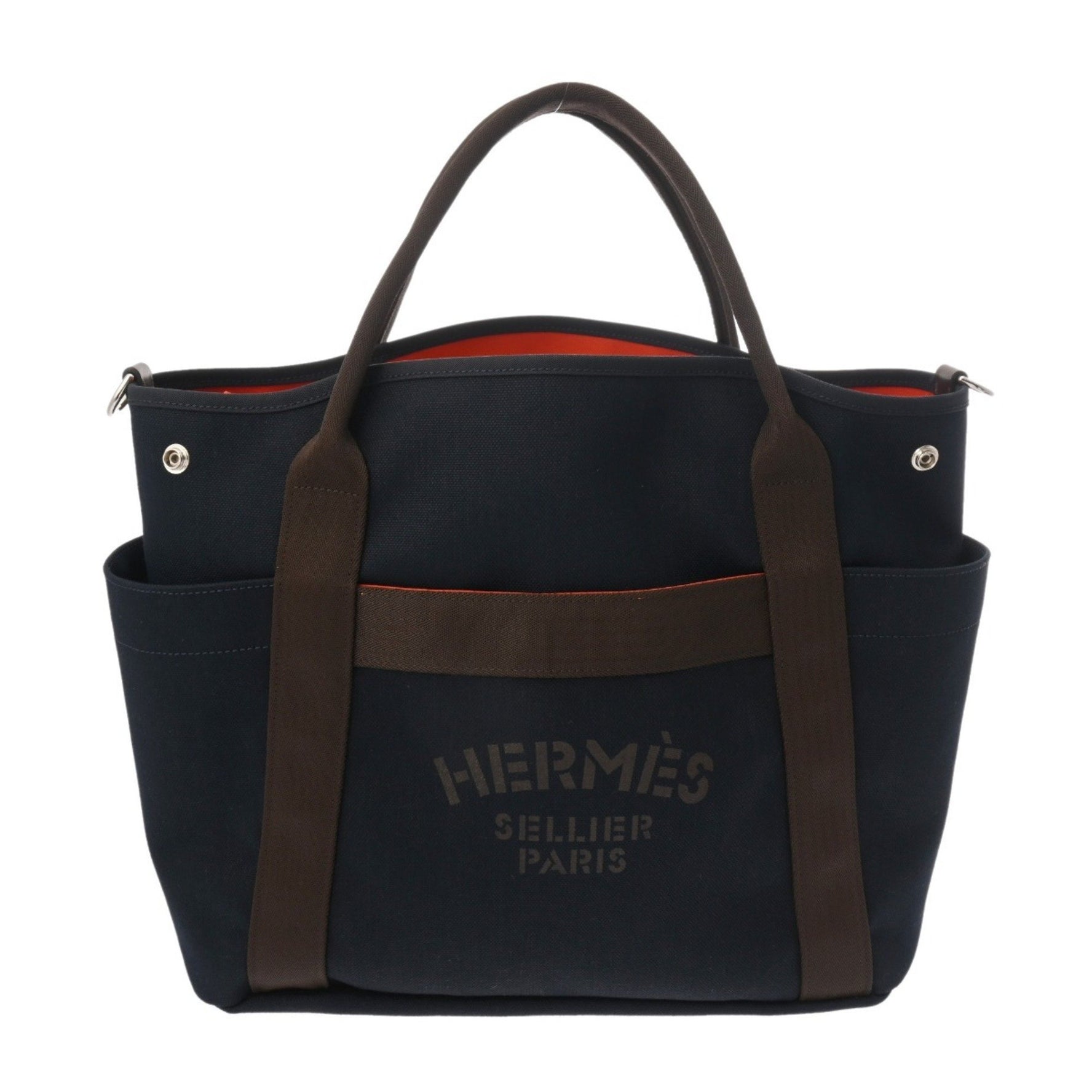 HERMES Sac de Pansage Groom Navy/Fu U Stamp (circa 2022) Toile Chevron Tote Bag