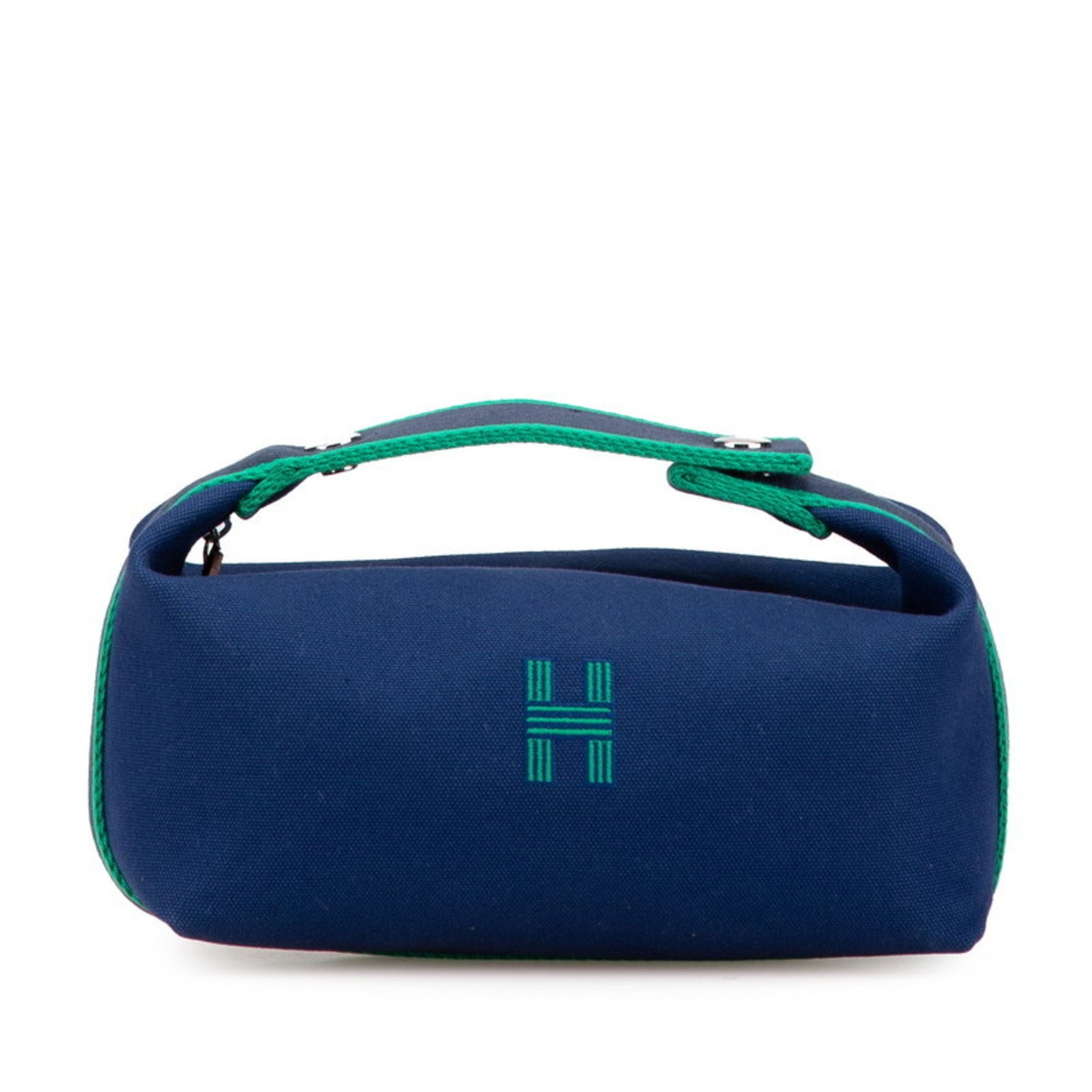 Hermes Brid A Black PM Pouch Handbag Navy Green Cotton Women's HERMES