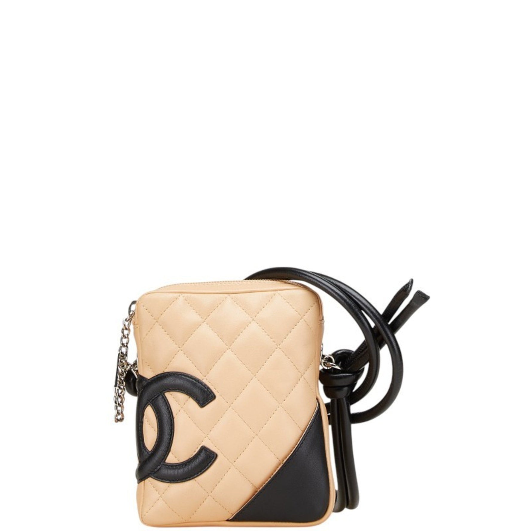CHANEL Cambon Line Coco Mark Shoulder Bag in Beige and Black Lambskin