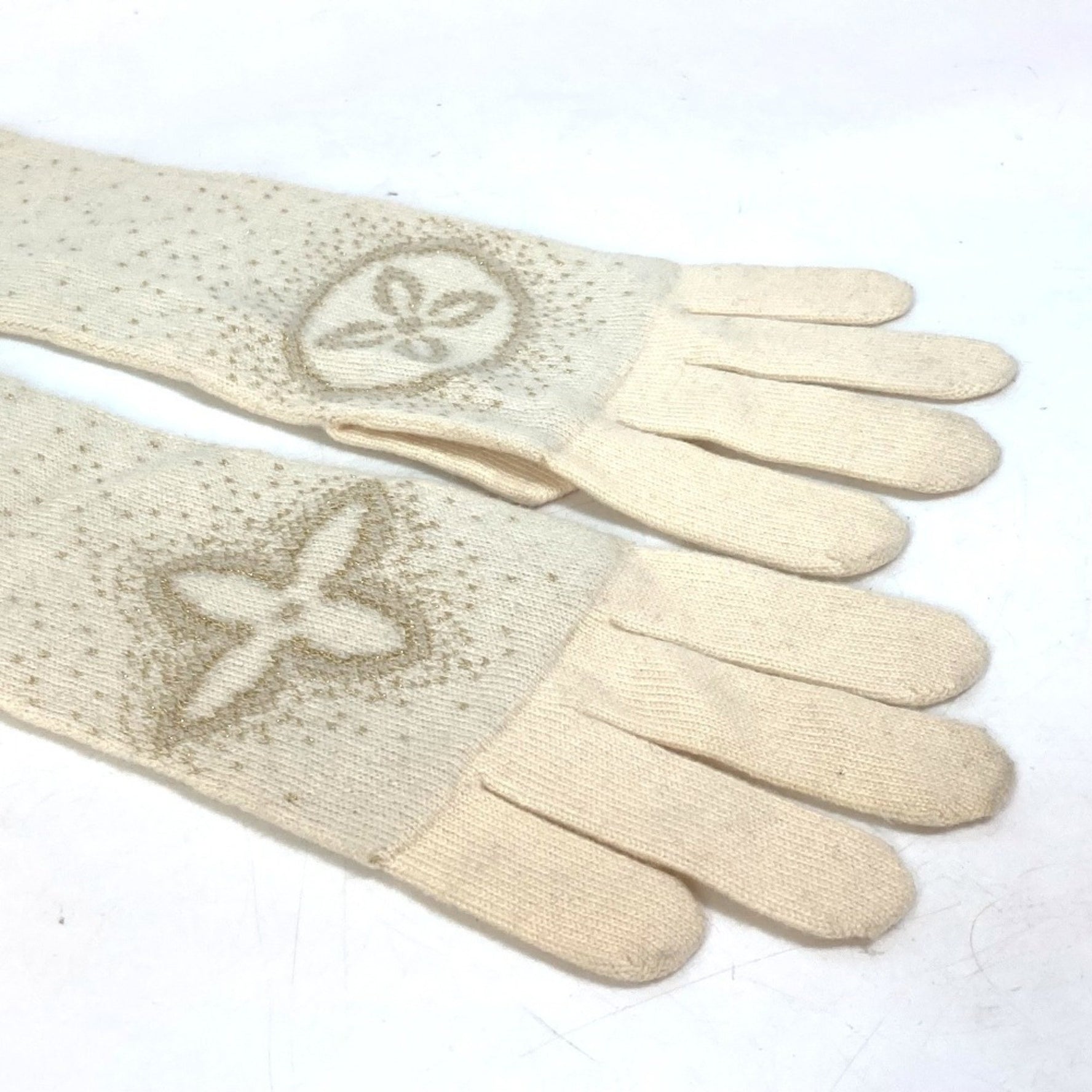 LOUIS VUITTON Louis Vuitton Logo Gonpoliana Lamé Long Gloves in Cashmere/Acetate, Women's, Ivory